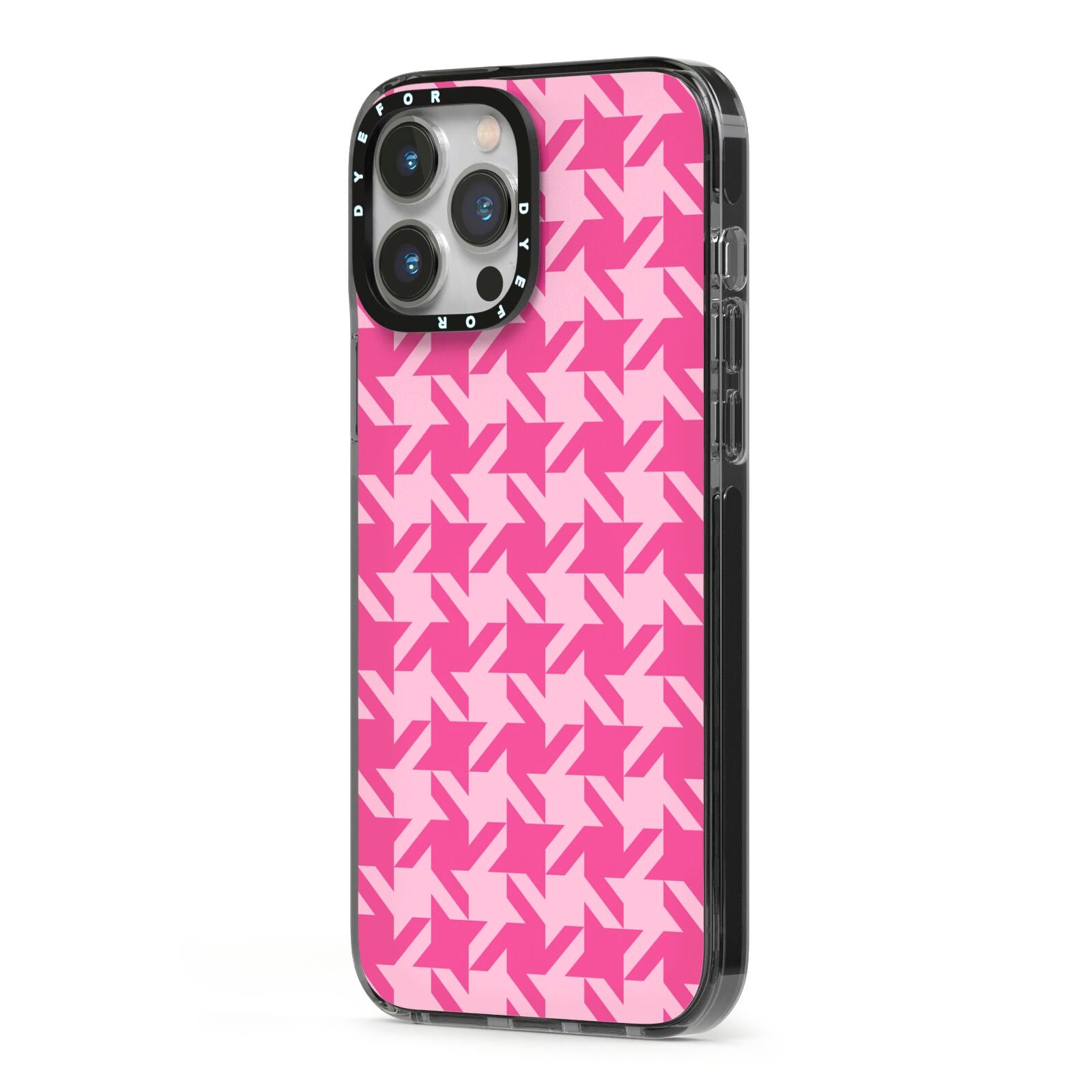 Houndstooth iPhone 13 Pro Max Black Impact Case Side Angle on Silver phone