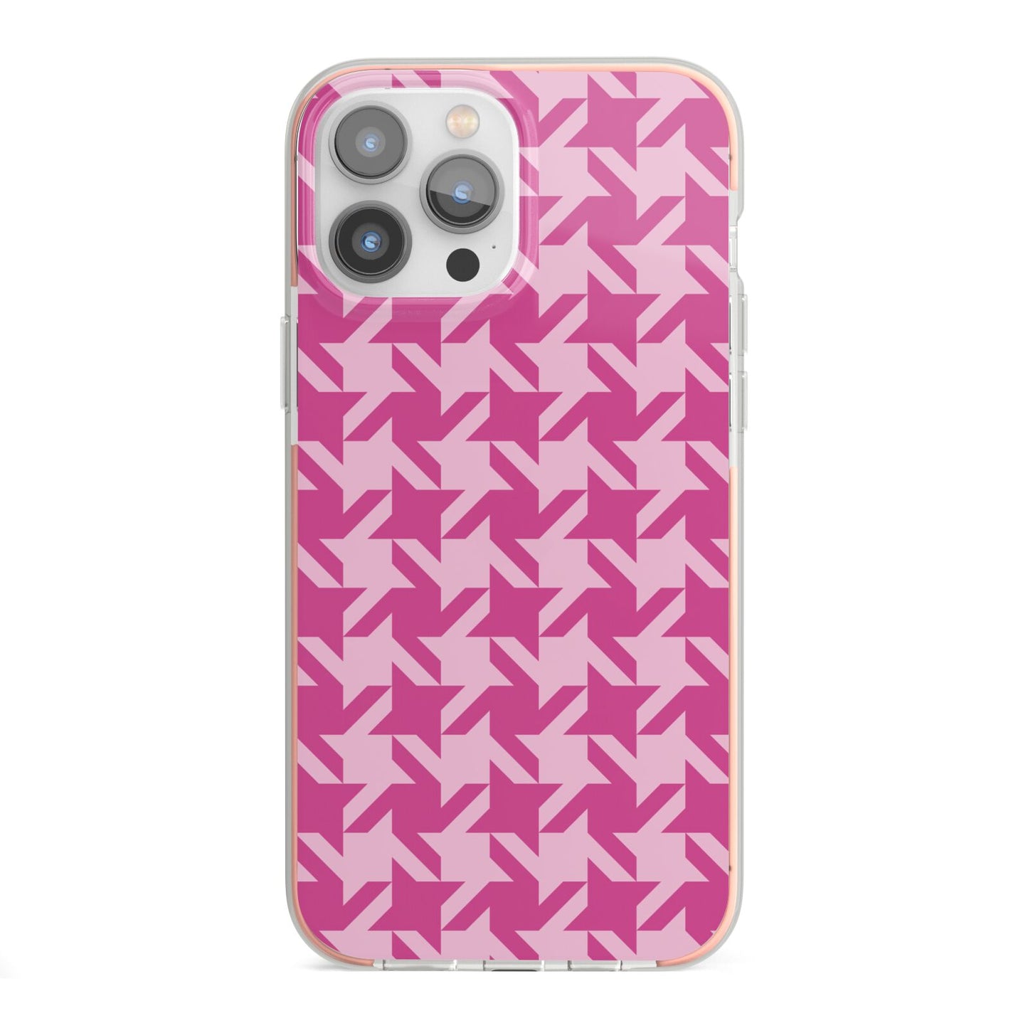 Houndstooth iPhone 13 Pro Max TPU Impact Case with Pink Edges