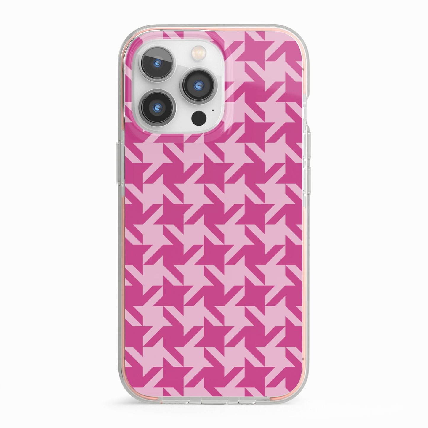 Houndstooth iPhone 13 Pro TPU Impact Case with Pink Edges