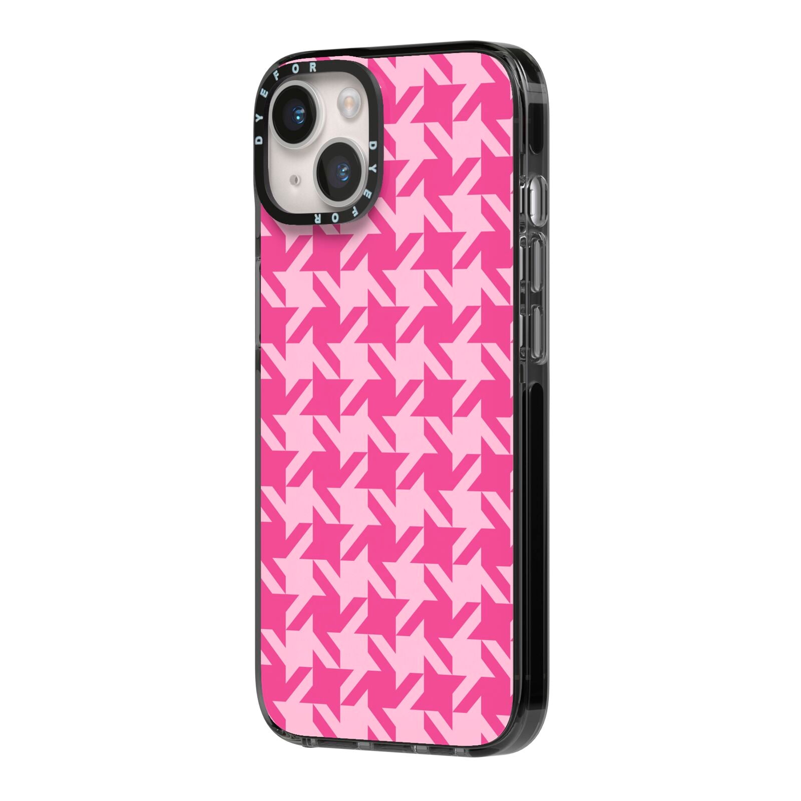 Houndstooth iPhone 14 Black Impact Case Side Angle on Silver phone