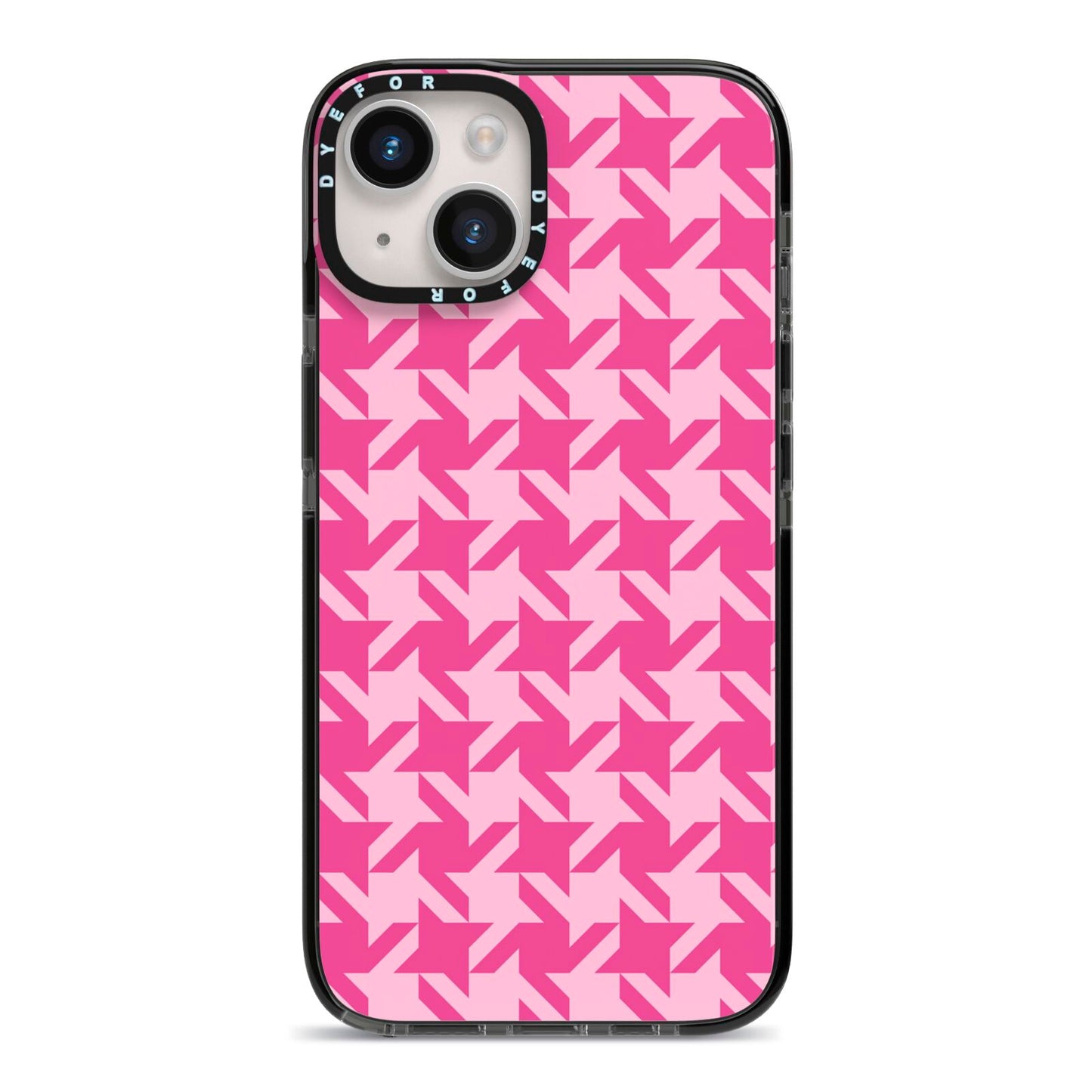 Houndstooth iPhone 14 Black Impact Case on Silver phone