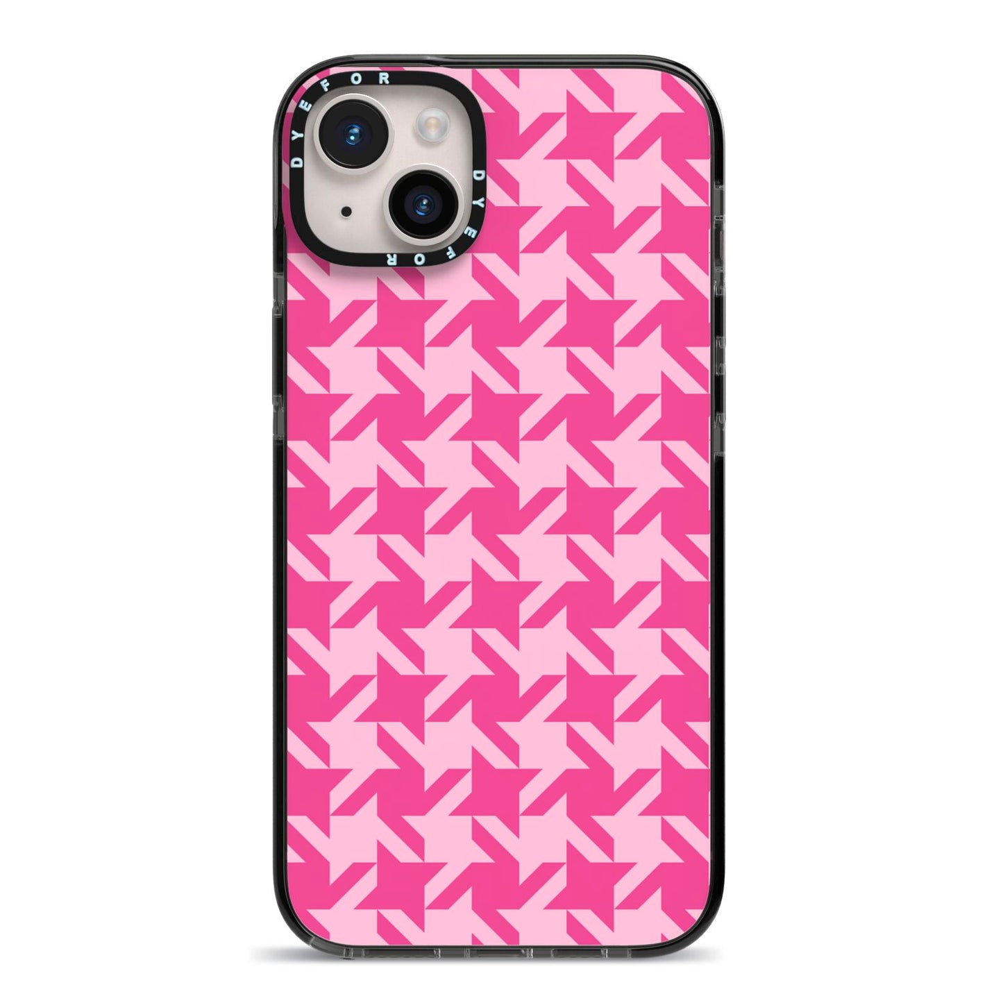 Houndstooth iPhone 14 Plus Black Impact Case on Silver phone