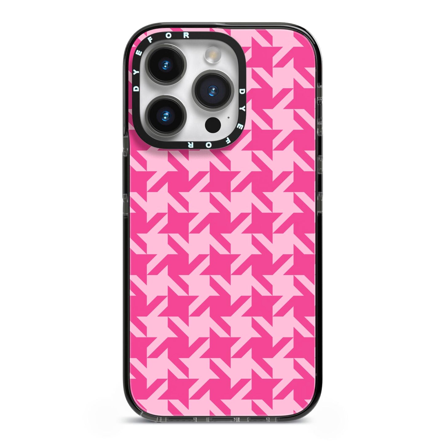 Houndstooth iPhone 14 Pro Black Impact Case on Silver phone