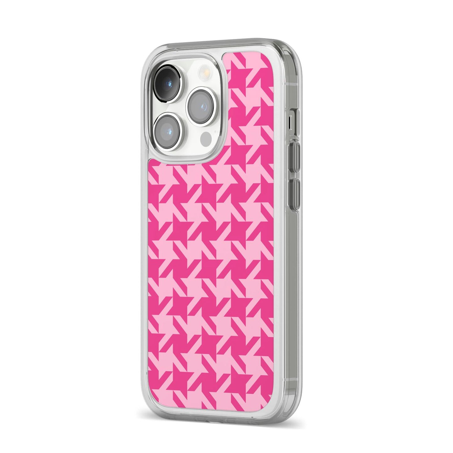 Houndstooth iPhone 14 Pro Clear Tough Case Silver Angled Image