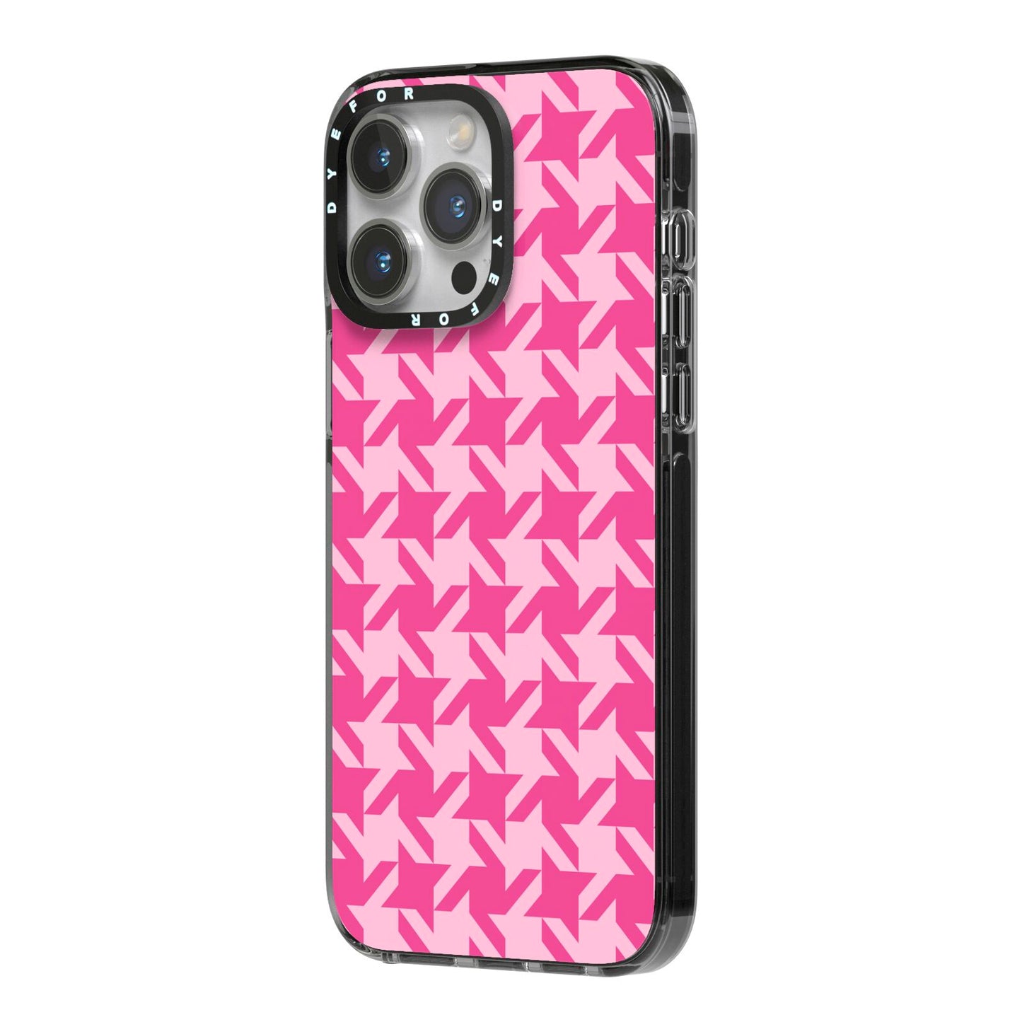 Houndstooth iPhone 14 Pro Max Black Impact Case Side Angle on Silver phone