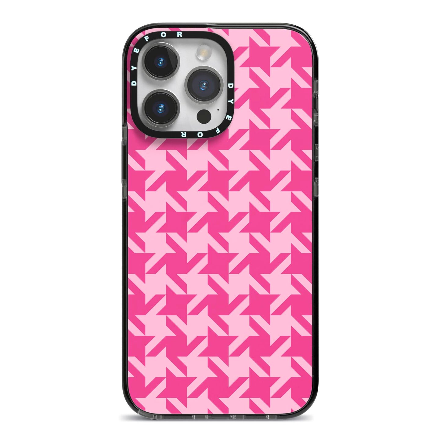 Houndstooth iPhone 14 Pro Max Black Impact Case on Silver phone