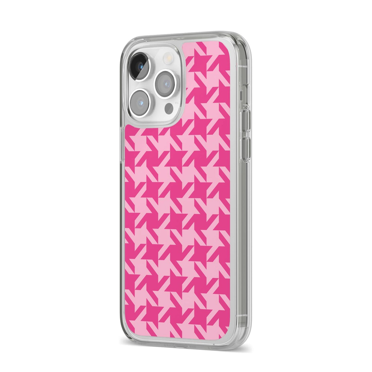 Houndstooth iPhone 14 Pro Max Clear Tough Case Silver Angled Image