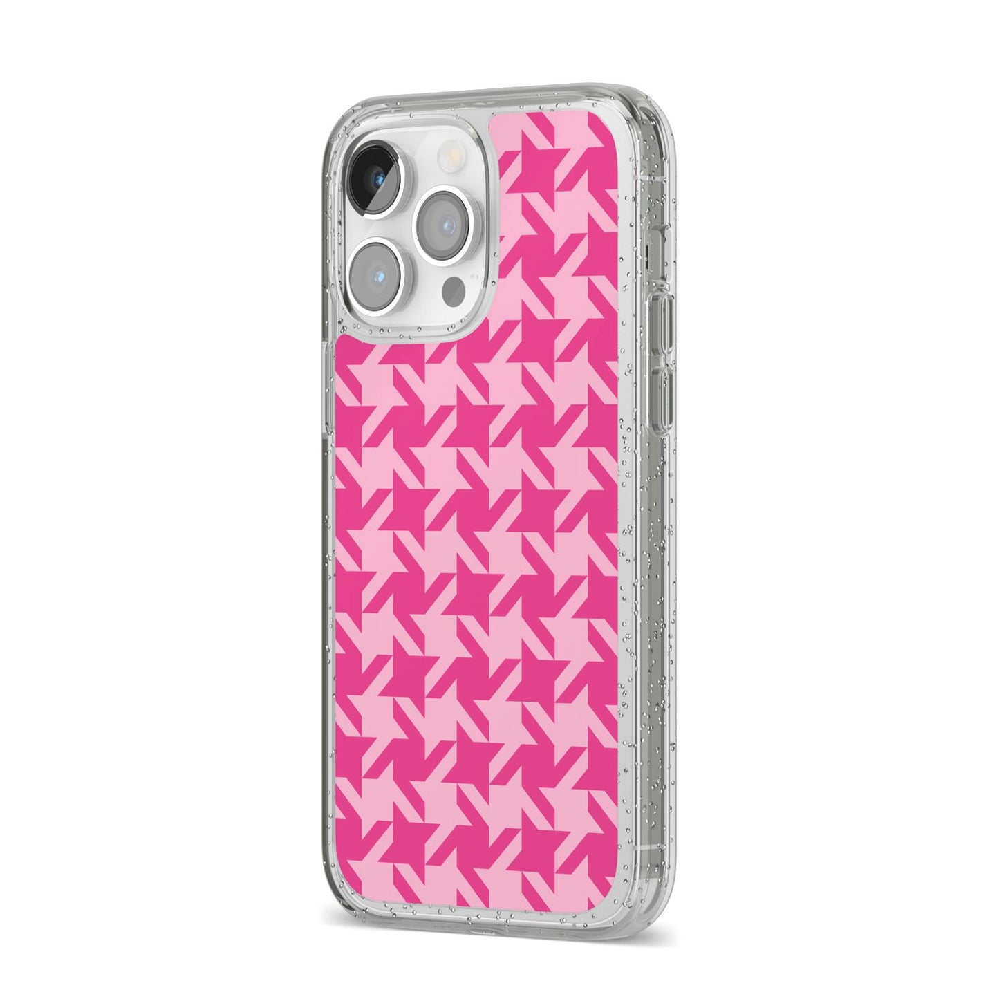 Houndstooth iPhone 14 Pro Max Glitter Tough Case Silver Angled Image