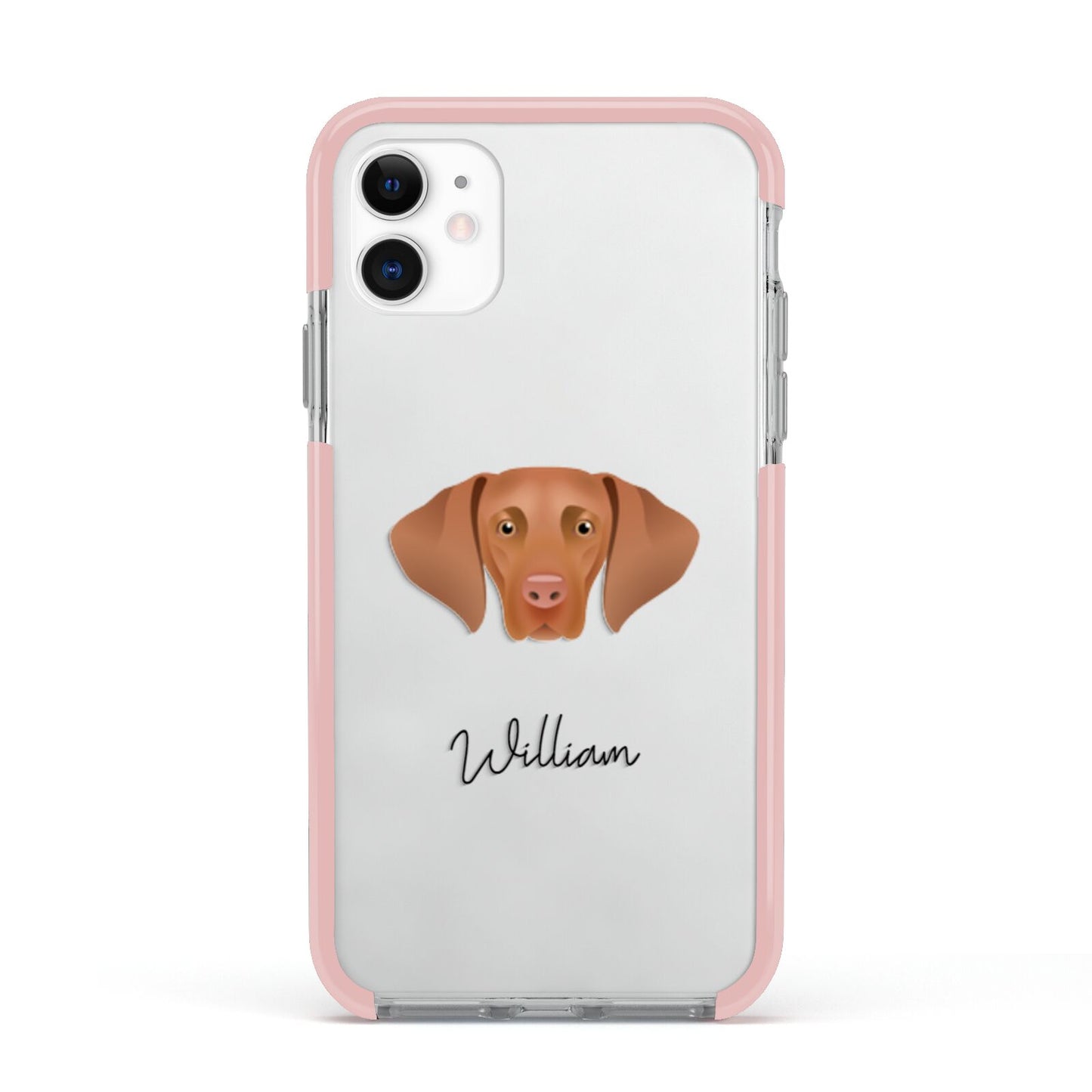 Hungarian Vizsla Personalised Apple iPhone 11 in White with Pink Impact Case