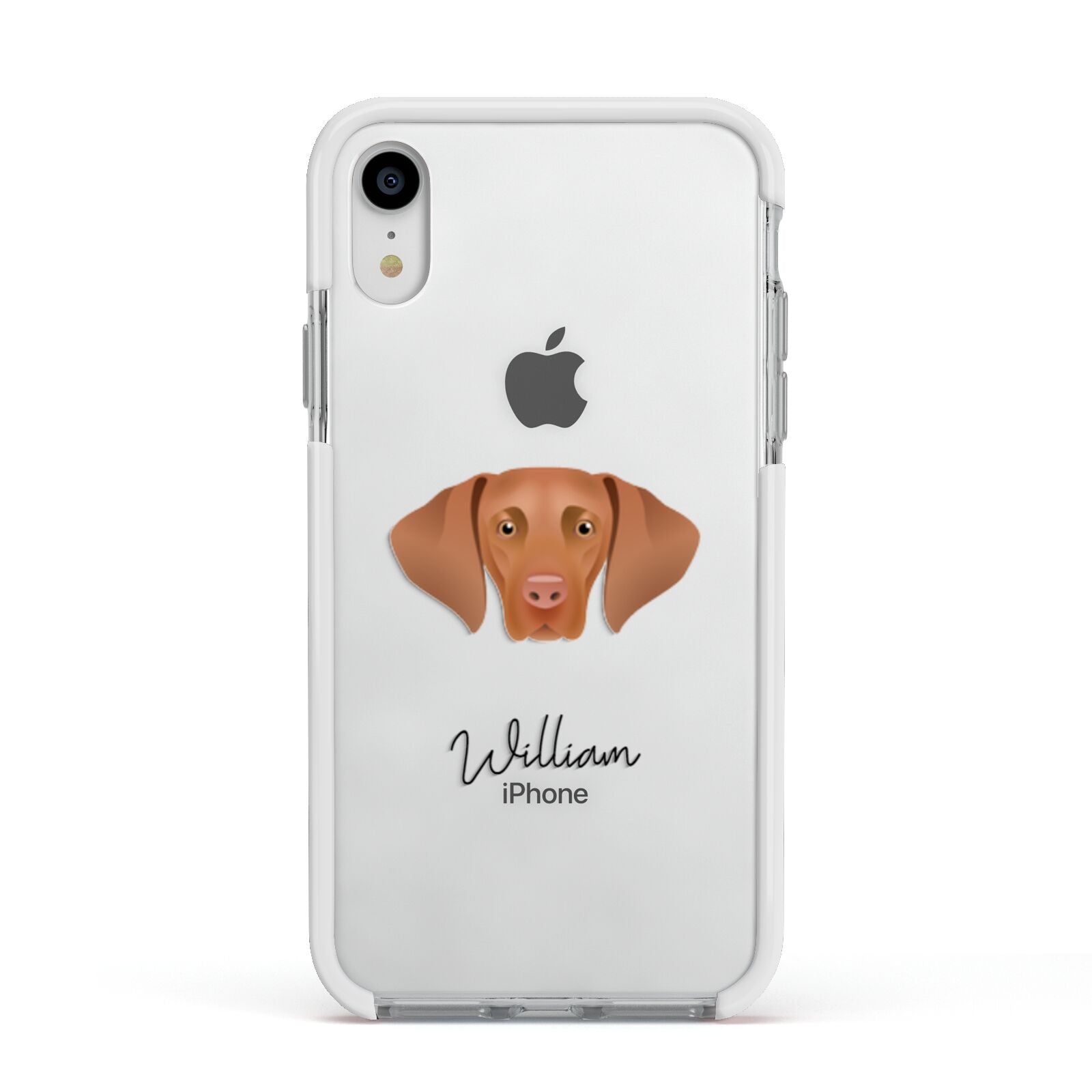 Hungarian Vizsla Personalised Apple iPhone XR Impact Case White Edge on Silver Phone