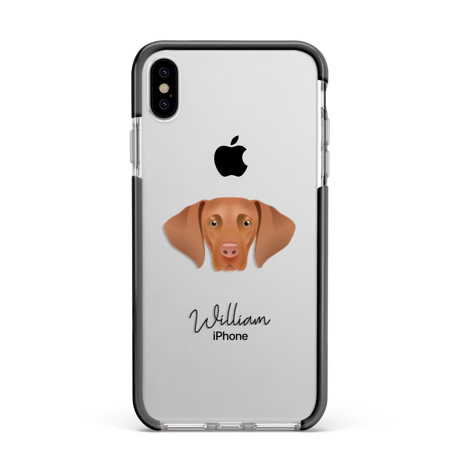 Hungarian Vizsla Personalised Apple iPhone Xs Max Impact Case Black Edge on Silver Phone