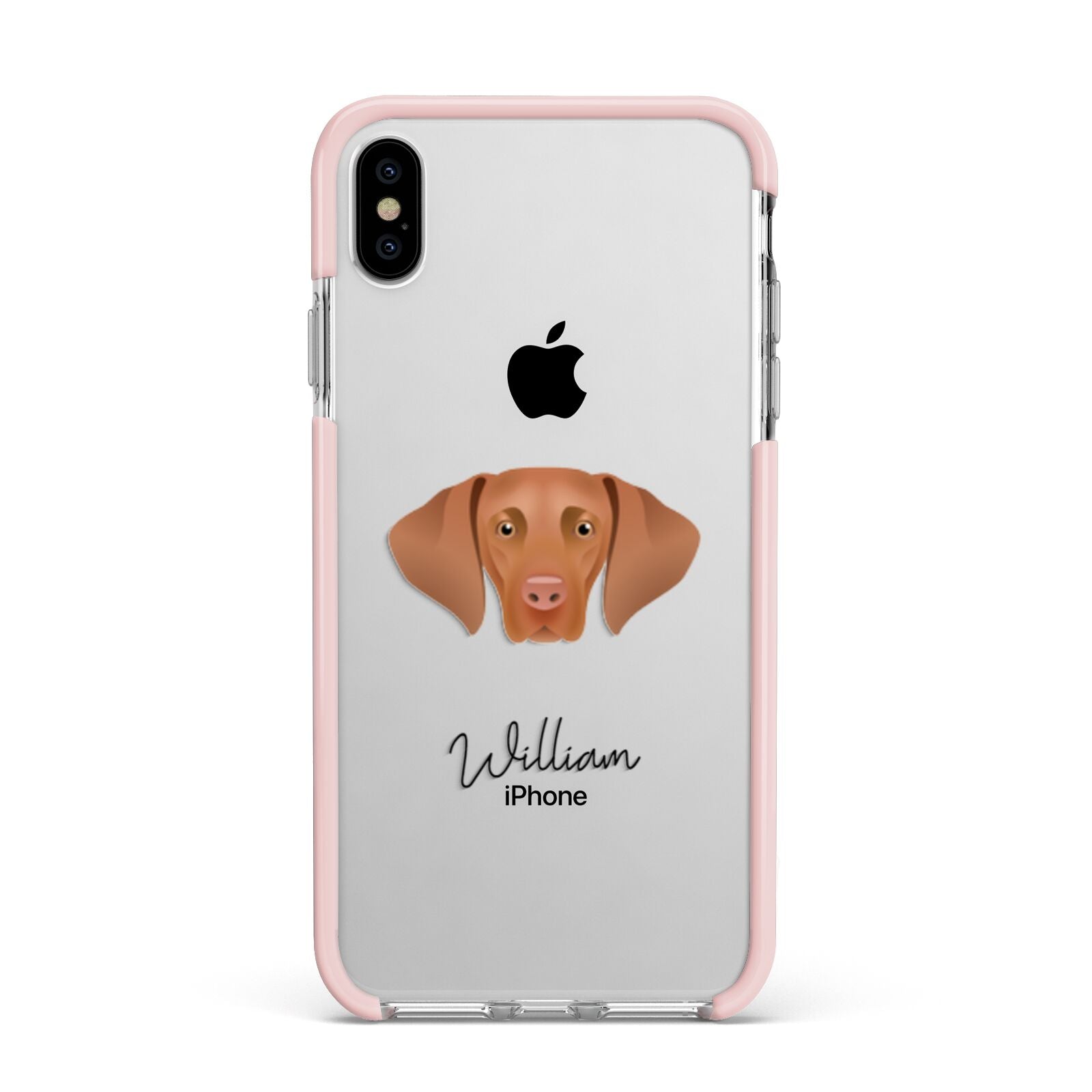 Hungarian Vizsla Personalised Apple iPhone Xs Max Impact Case Pink Edge on Silver Phone