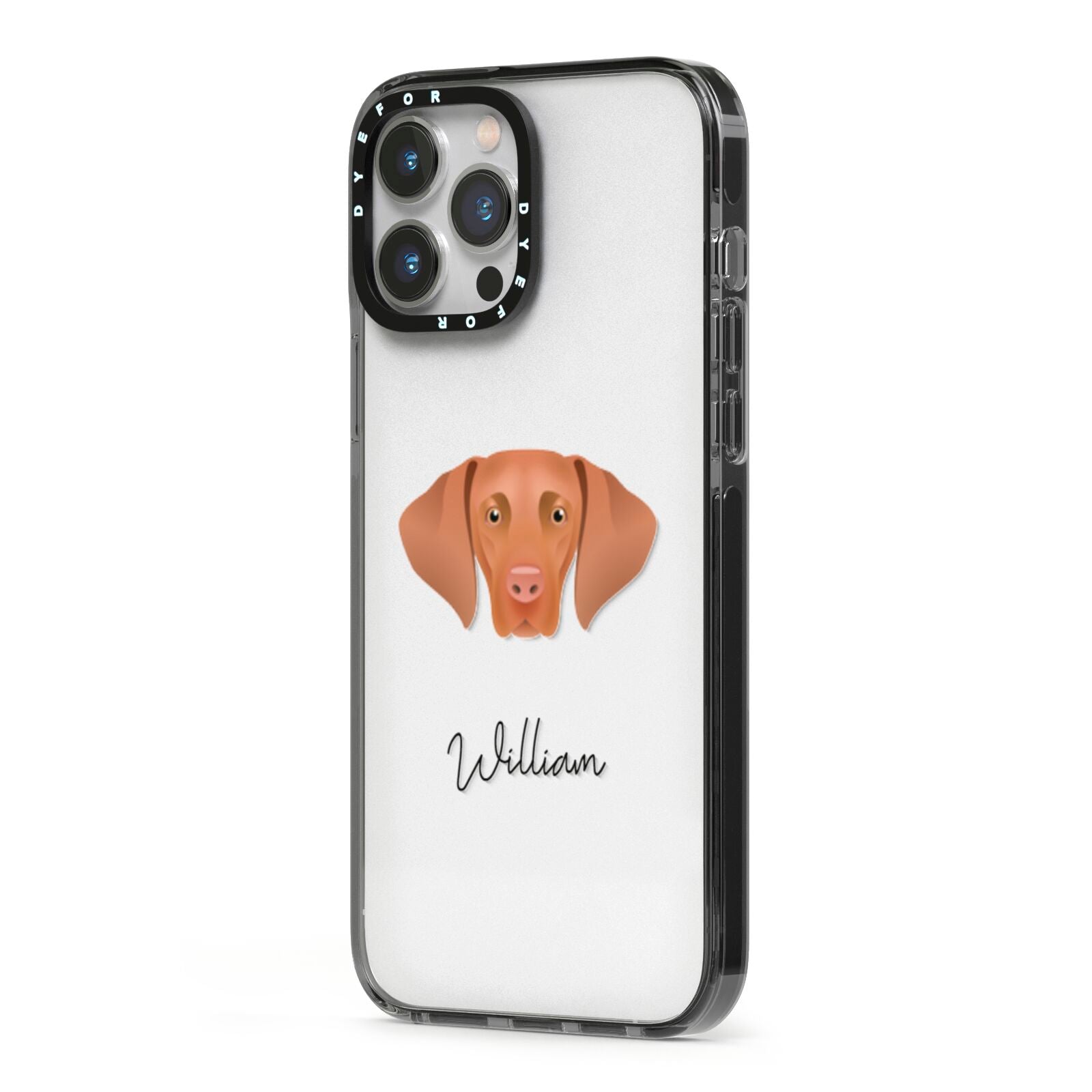 Hungarian Vizsla Personalised iPhone 13 Pro Max Black Impact Case Side Angle on Silver phone