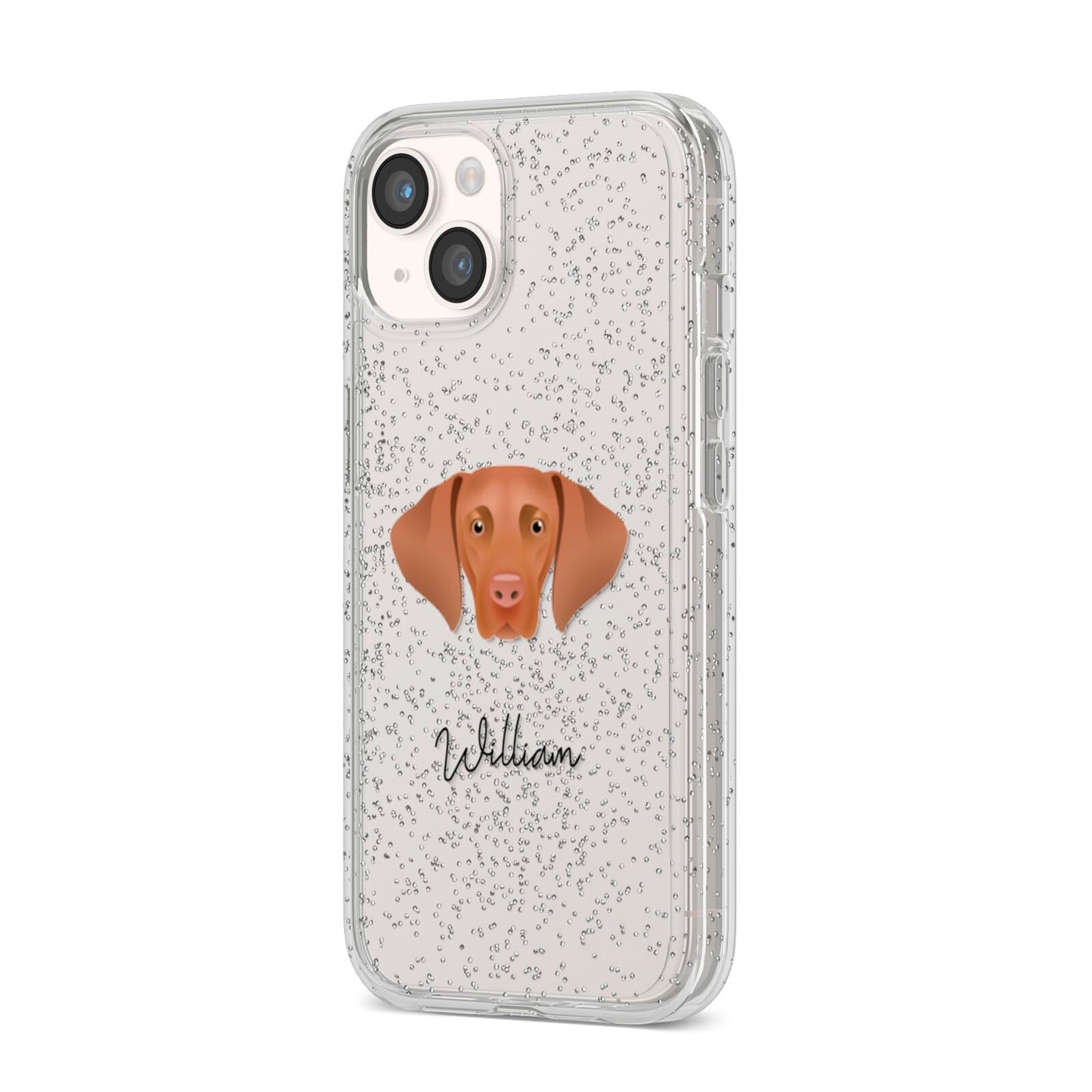 Hungarian Vizsla Personalised iPhone 14 Glitter Tough Case Starlight Angled Image