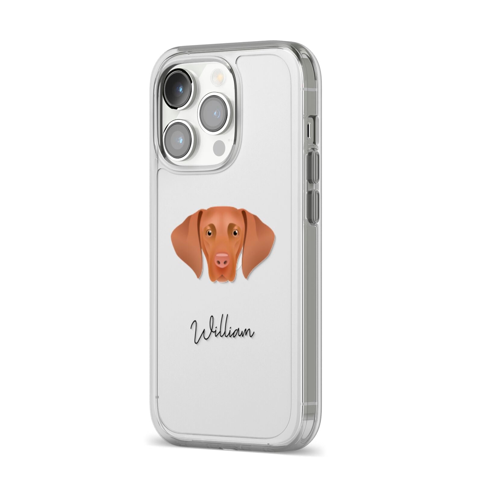Hungarian Vizsla Personalised iPhone 14 Pro Clear Tough Case Silver Angled Image