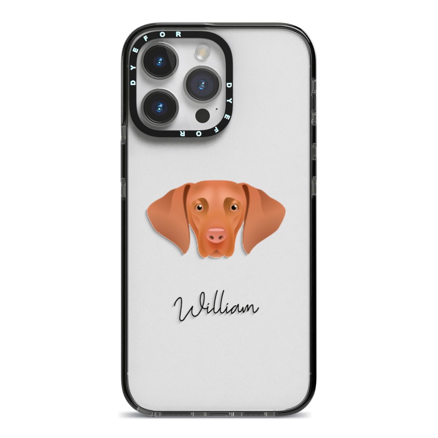 Hungarian Vizsla Personalised iPhone 14 Pro Max Black Impact Case on Silver phone