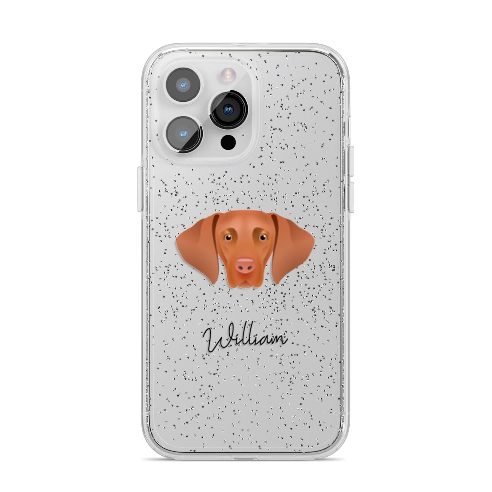 Hungarian Vizsla Personalised iPhone 14 Pro Max Glitter Tough Case Silver