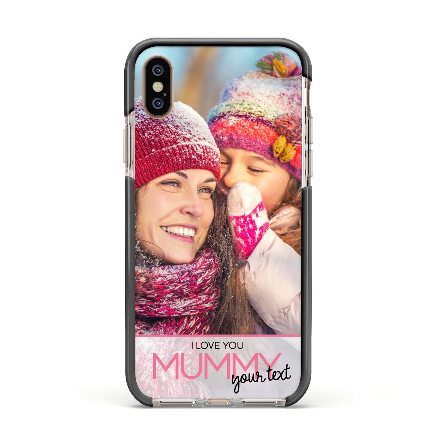 I Love You Mummy Personalised Photo Upload with Text Apple iPhone Xs Impact Case Black Edge on Gold Phone