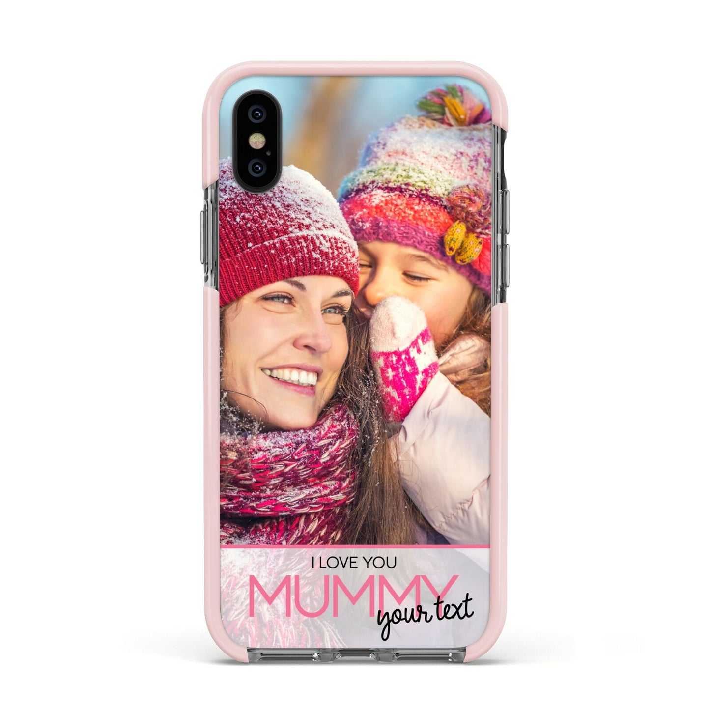 I Love You Mummy Personalised Photo Upload with Text Apple iPhone Xs Impact Case Pink Edge on Black Phone