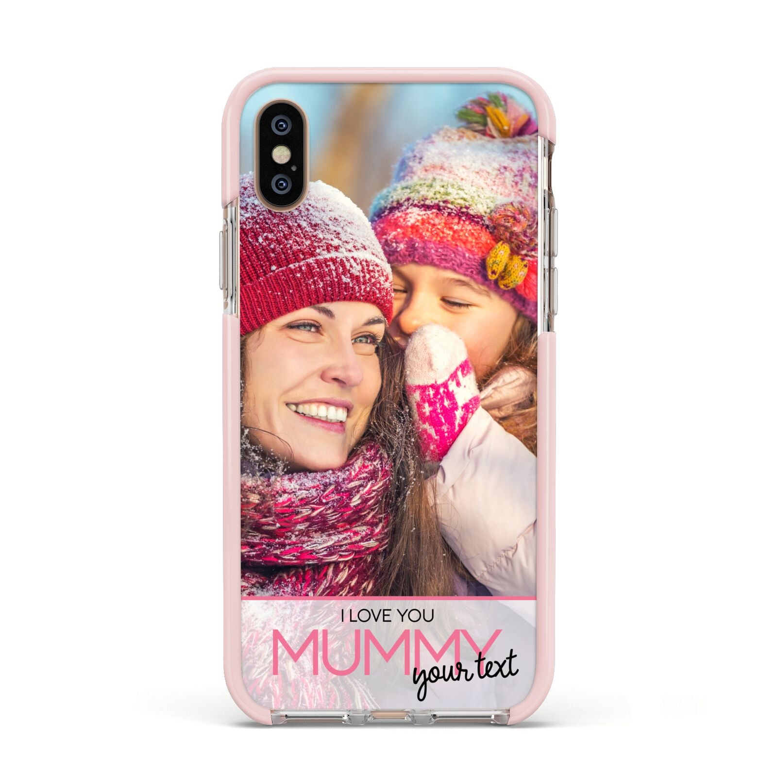 I Love You Mummy Personalised Photo Upload with Text Apple iPhone Xs Impact Case Pink Edge on Gold Phone