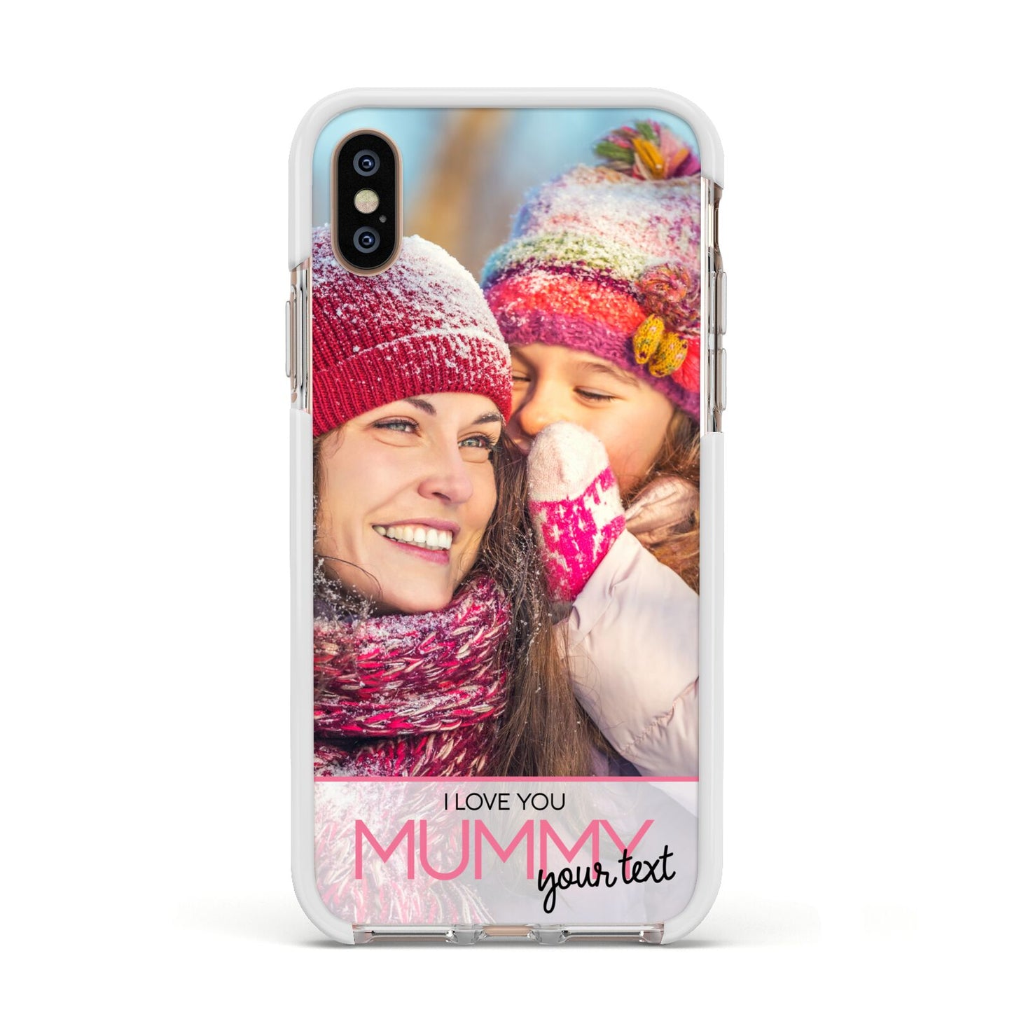 I Love You Mummy Personalised Photo Upload with Text Apple iPhone Xs Impact Case White Edge on Gold Phone