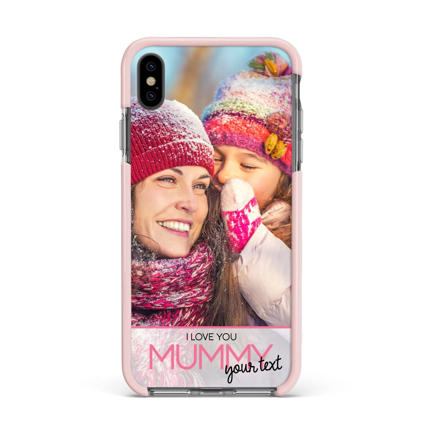 I Love You Mummy Personalised Photo Upload with Text Apple iPhone Xs Max Impact Case Pink Edge on Black Phone