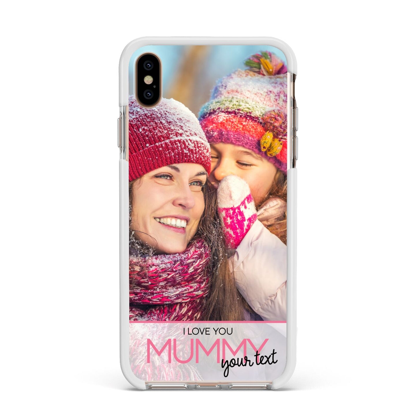 I Love You Mummy Personalised Photo Upload with Text Apple iPhone Xs Max Impact Case White Edge on Gold Phone