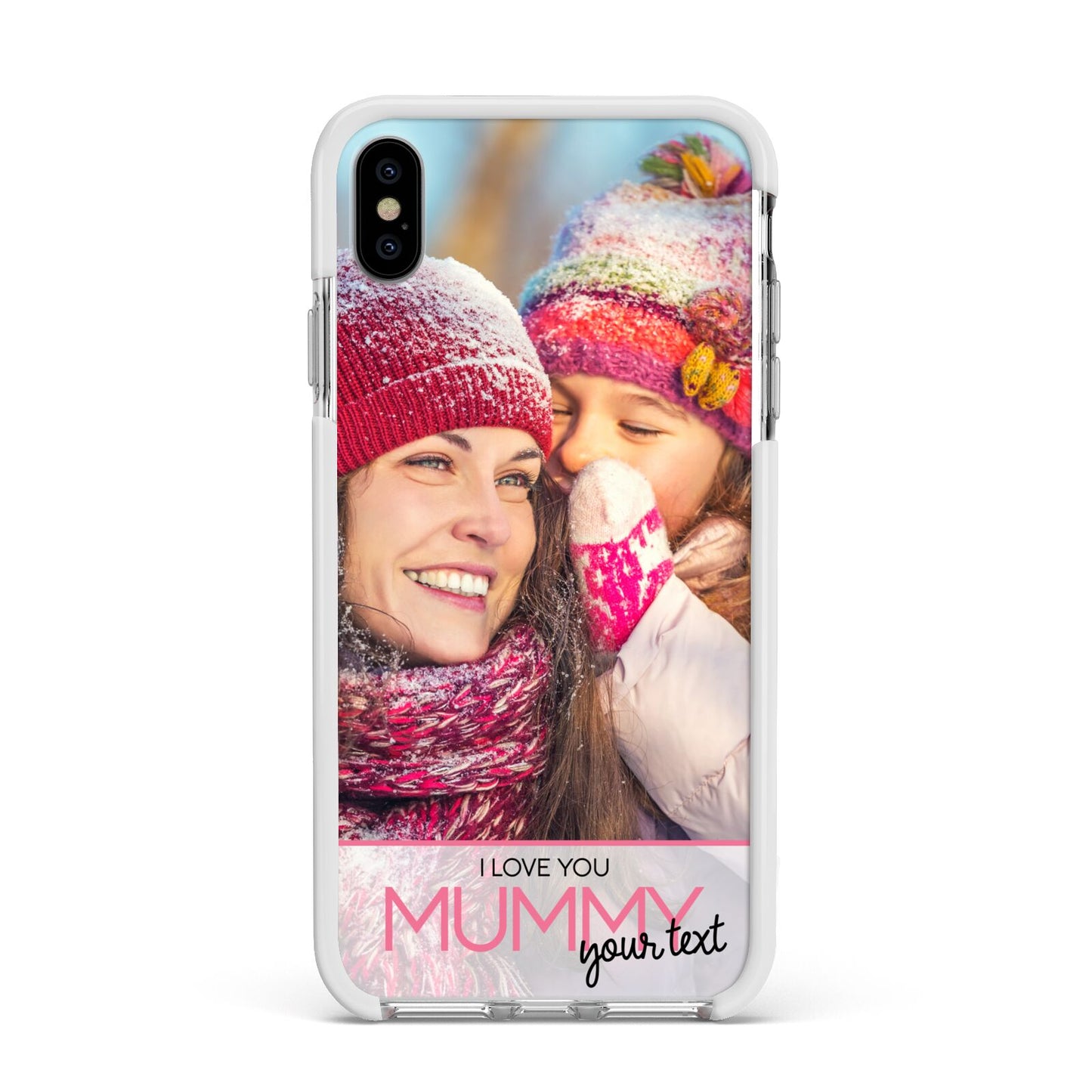 I Love You Mummy Personalised Photo Upload with Text Apple iPhone Xs Max Impact Case White Edge on Silver Phone