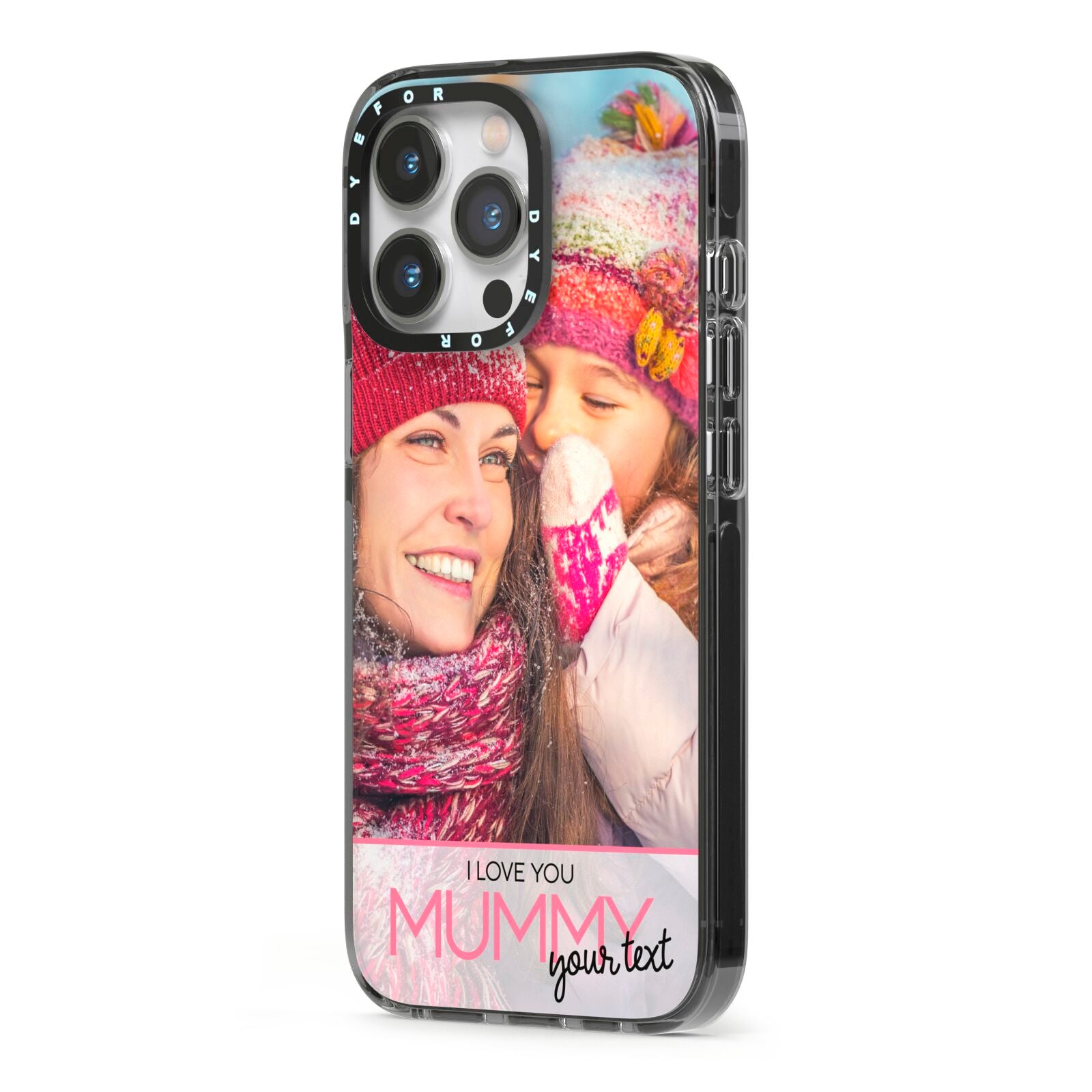 I Love You Mummy Personalised Photo Upload with Text iPhone 13 Pro Black Impact Case Side Angle on Silver phone