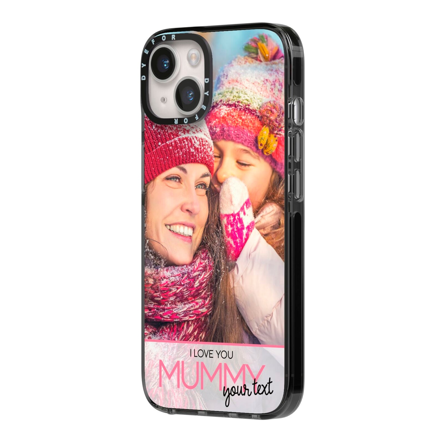 I Love You Mummy Personalised Photo Upload with Text iPhone 14 Black Impact Case Side Angle on Silver phone