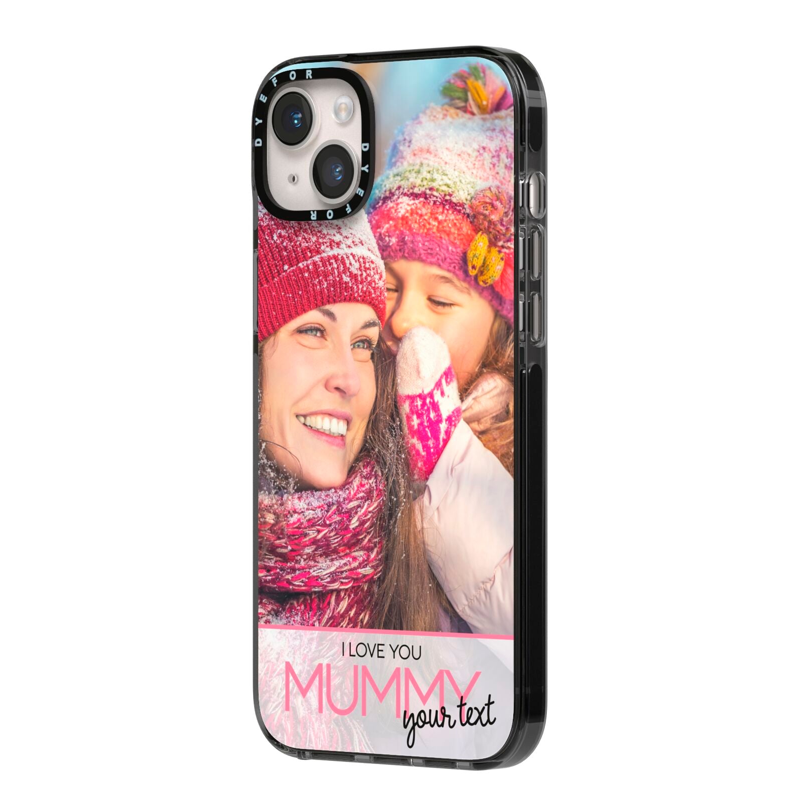 I Love You Mummy Personalised Photo Upload with Text iPhone 14 Plus Black Impact Case Side Angle on Silver phone