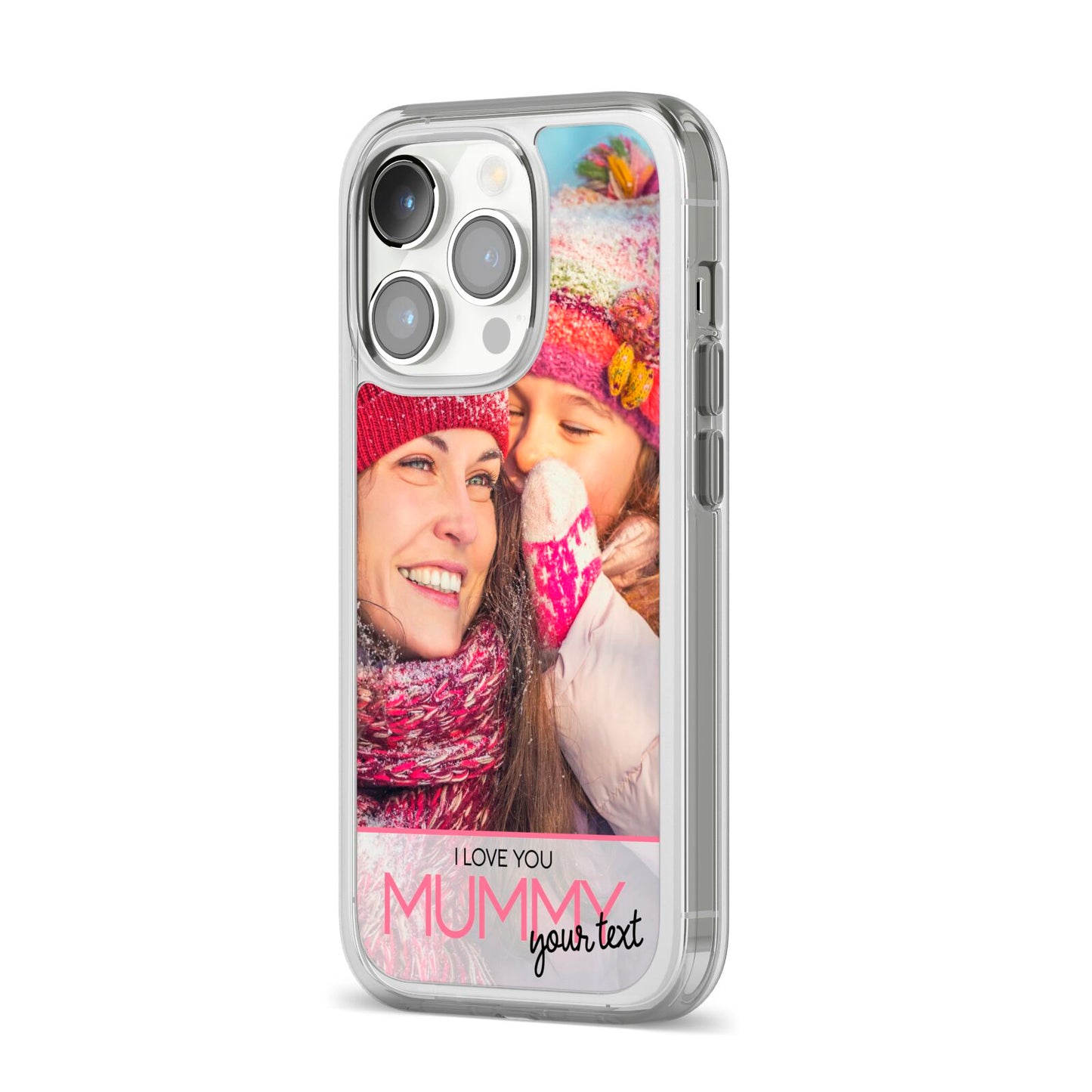 I Love You Mummy Personalised Photo Upload with Text iPhone 14 Pro Clear Tough Case Silver Angled Image