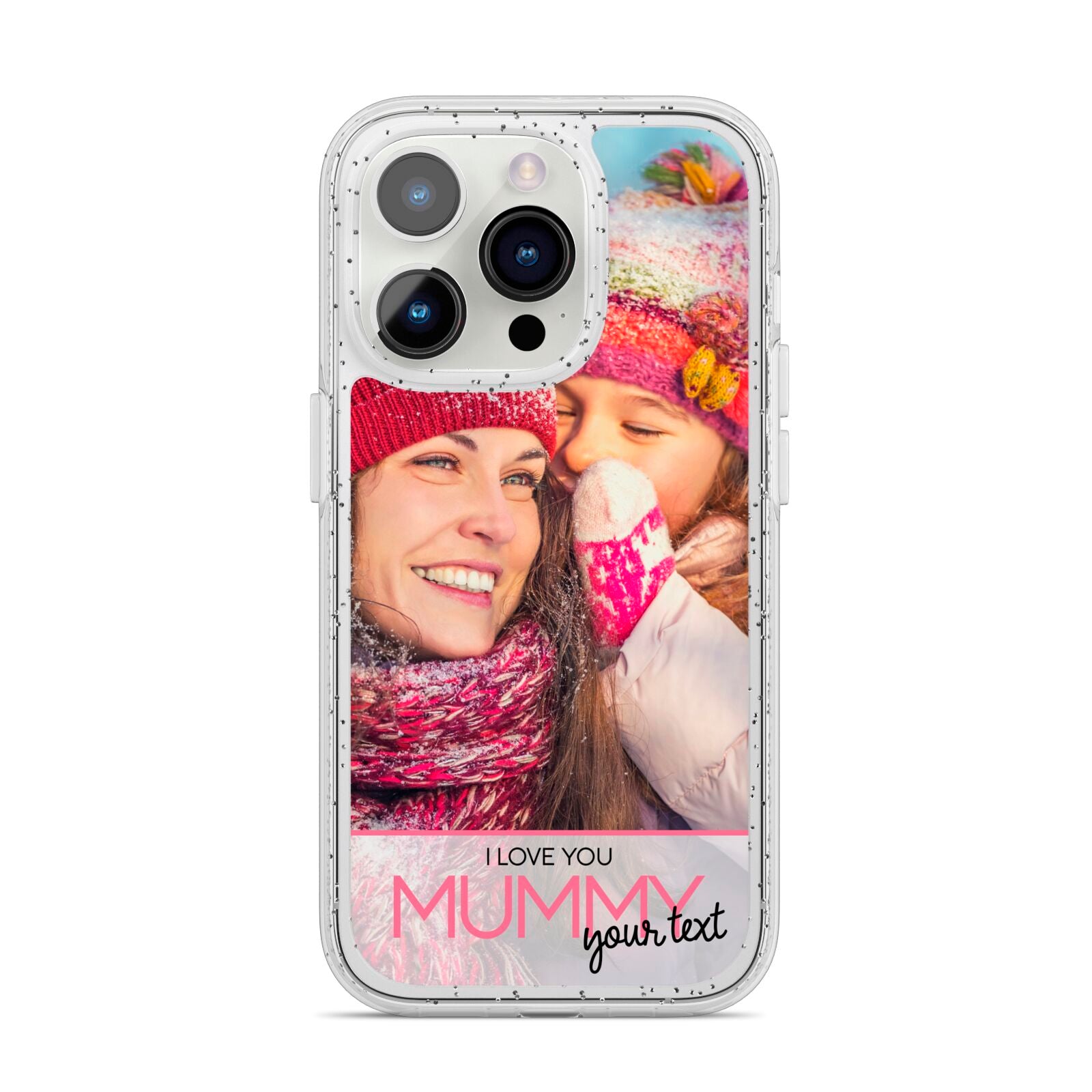 I Love You Mummy Personalised Photo Upload with Text iPhone 14 Pro Glitter Tough Case Silver