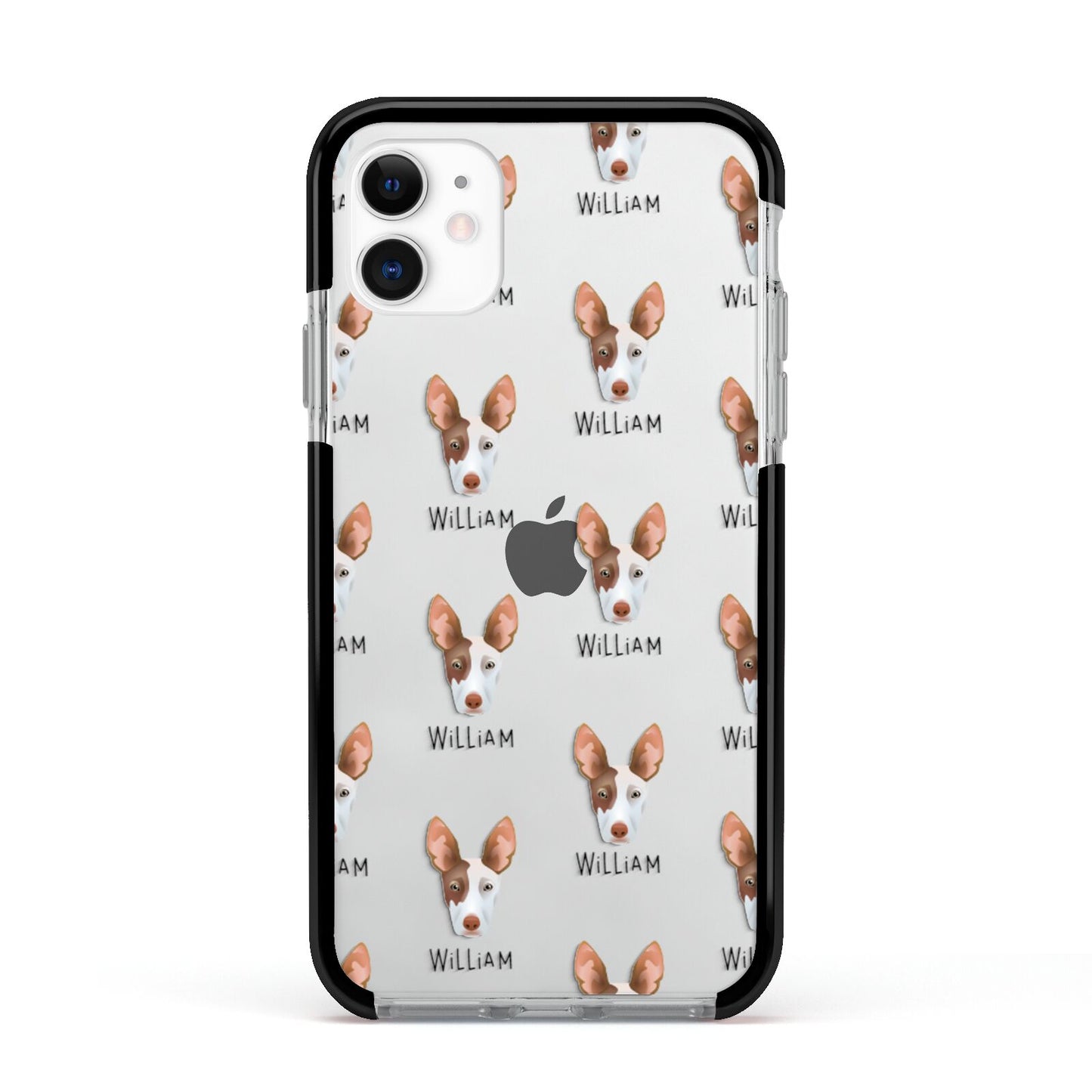 Ibizan Hound Icon with Name Apple iPhone 11 in White with Black Impact Case