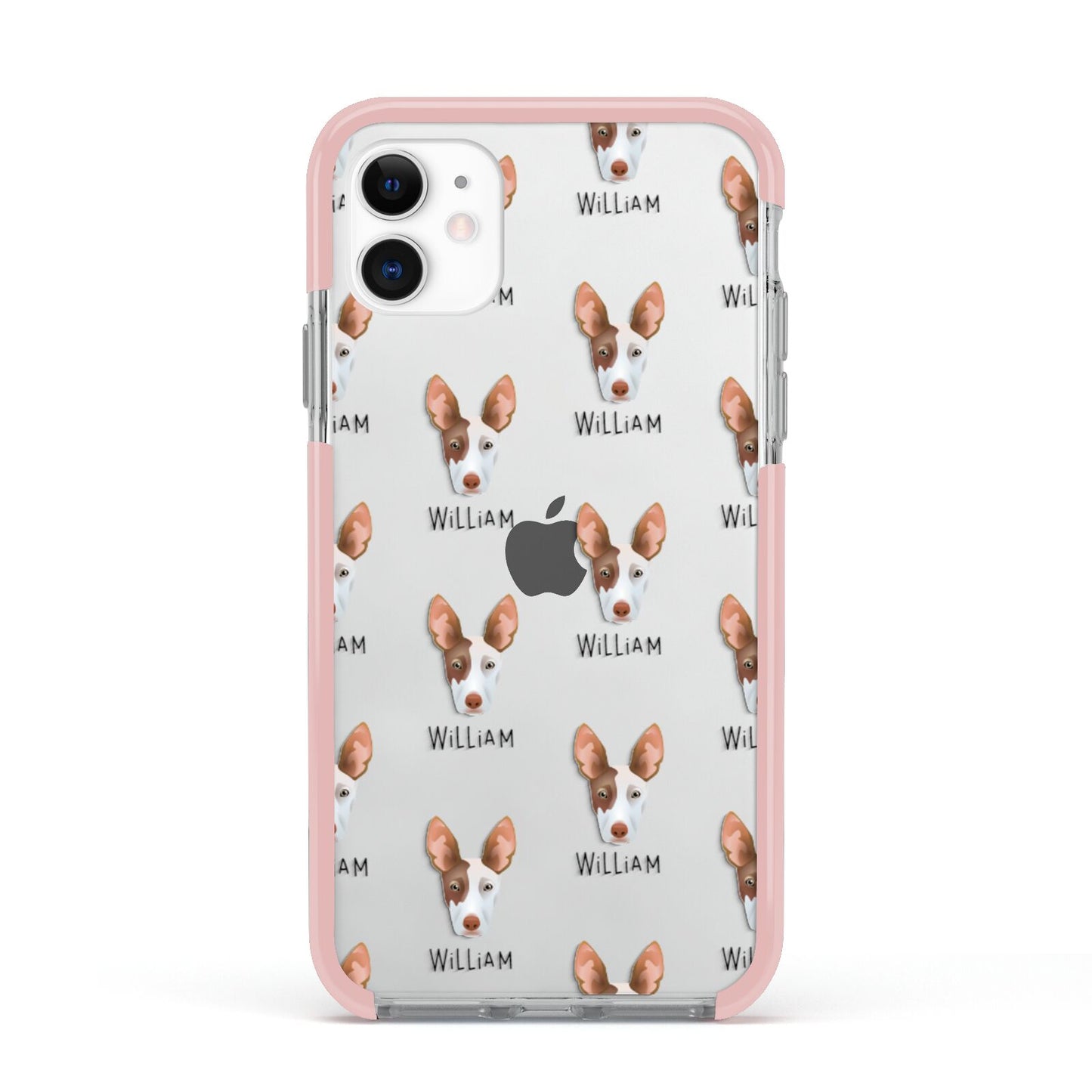 Ibizan Hound Icon with Name Apple iPhone 11 in White with Pink Impact Case