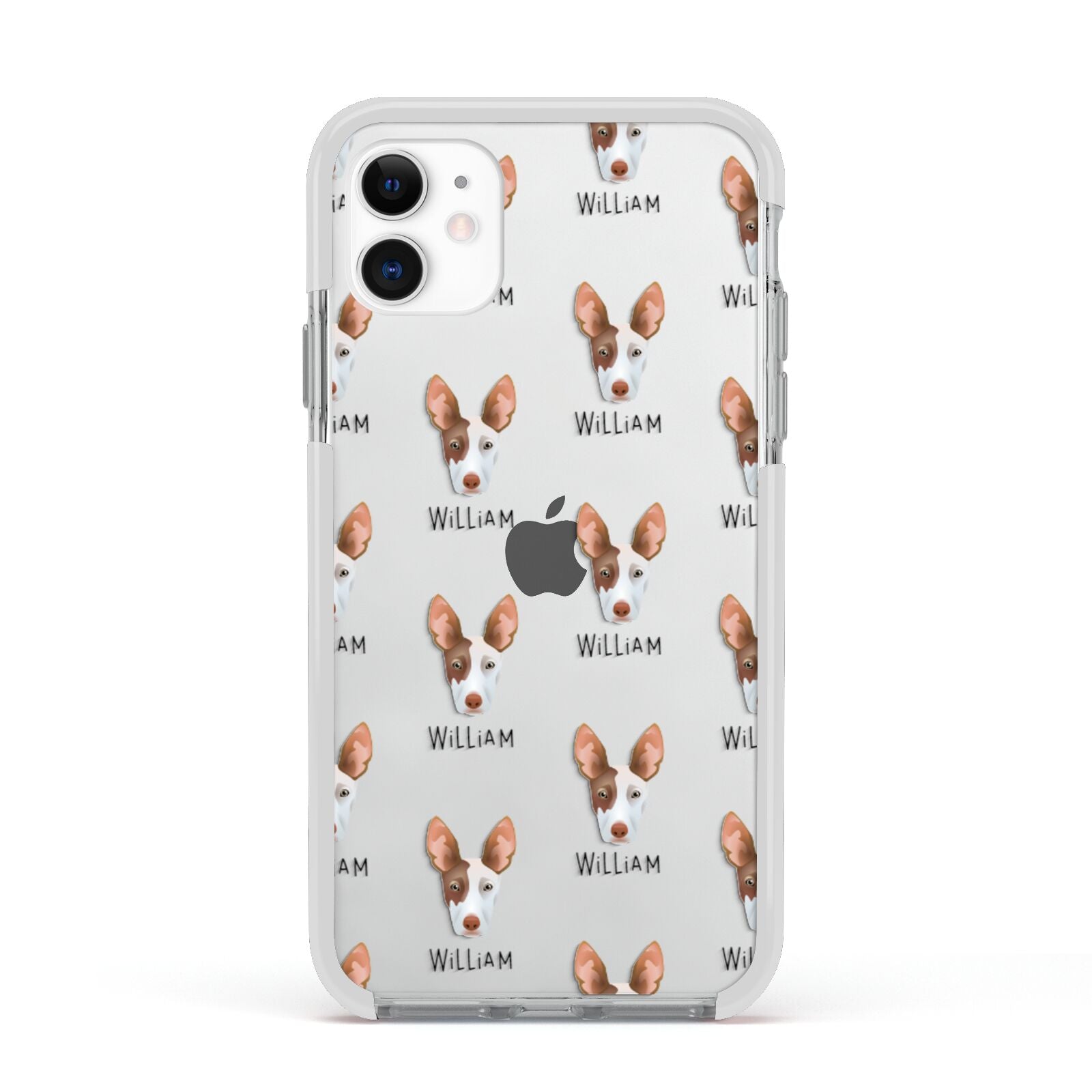 Ibizan Hound Icon with Name Apple iPhone 11 in White with White Impact Case