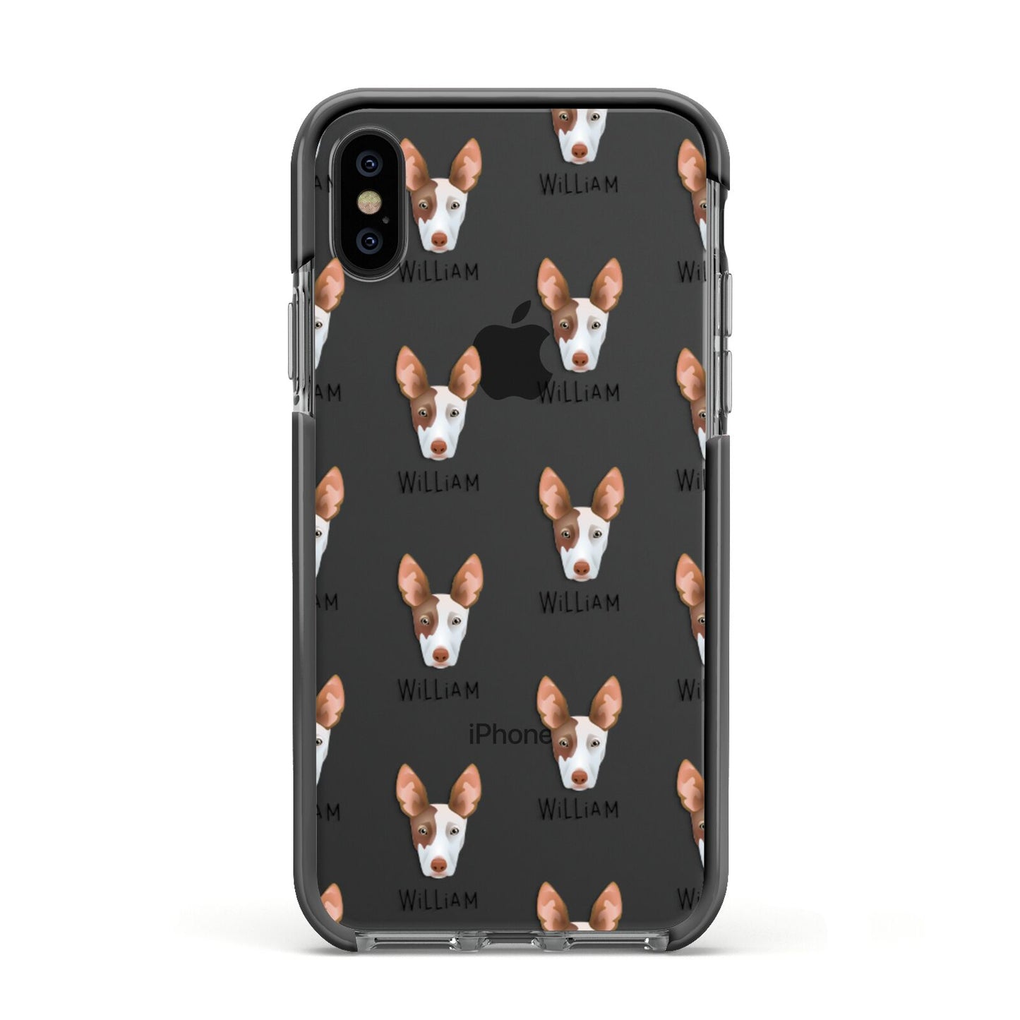 Ibizan Hound Icon with Name Apple iPhone Xs Impact Case Black Edge on Black Phone