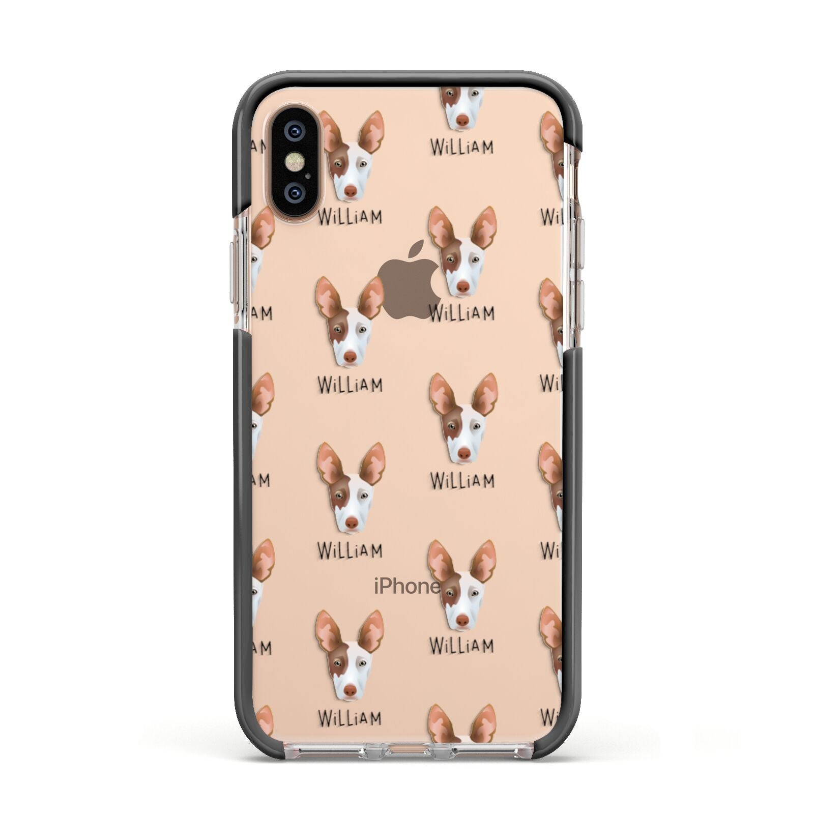 Ibizan Hound Icon with Name Apple iPhone Xs Impact Case Black Edge on Gold Phone