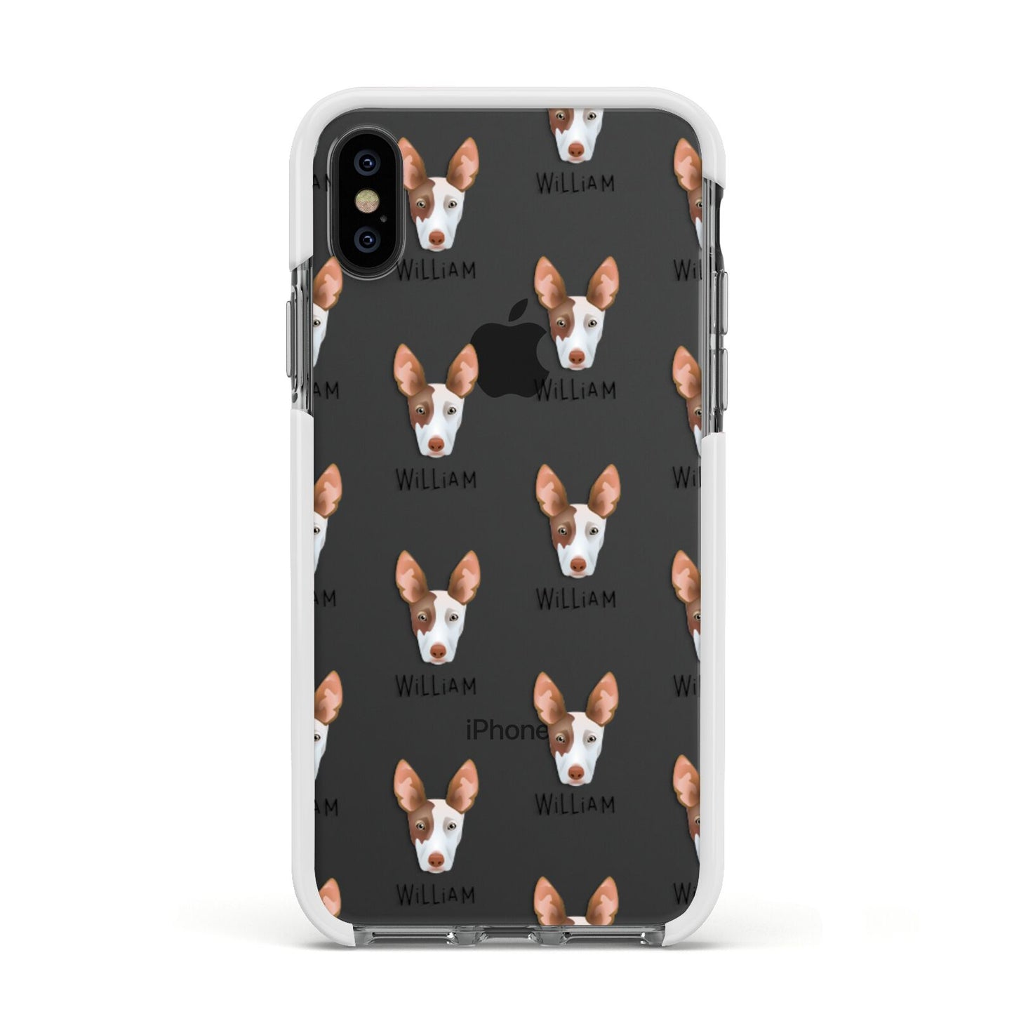 Ibizan Hound Icon with Name Apple iPhone Xs Impact Case White Edge on Black Phone