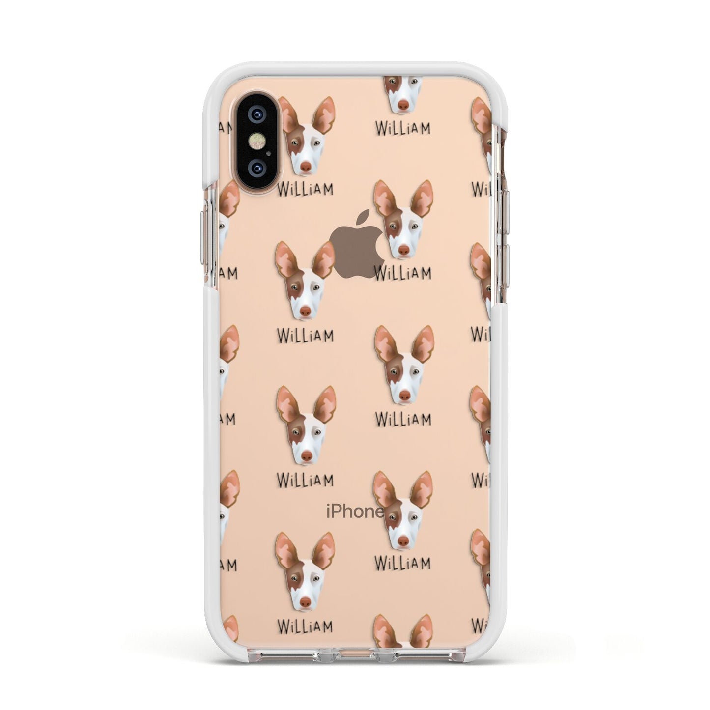 Ibizan Hound Icon with Name Apple iPhone Xs Impact Case White Edge on Gold Phone