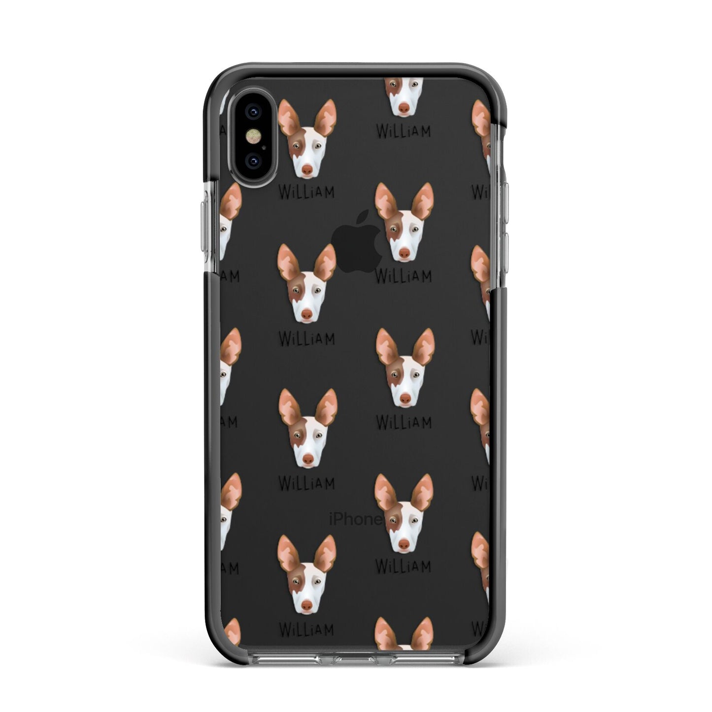 Ibizan Hound Icon with Name Apple iPhone Xs Max Impact Case Black Edge on Black Phone