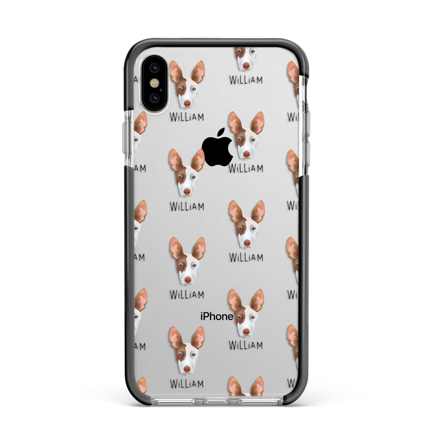 Ibizan Hound Icon with Name Apple iPhone Xs Max Impact Case Black Edge on Silver Phone