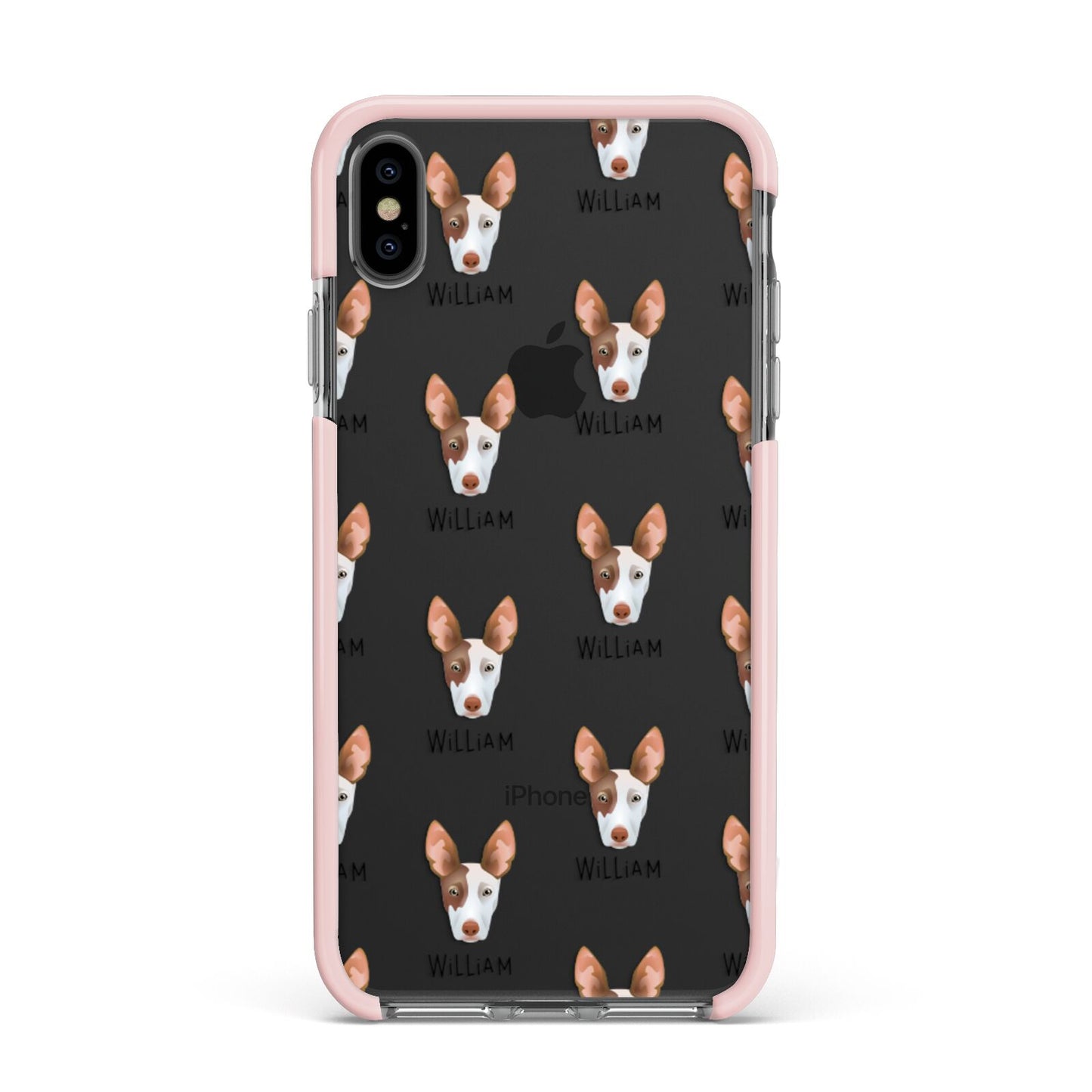 Ibizan Hound Icon with Name Apple iPhone Xs Max Impact Case Pink Edge on Black Phone