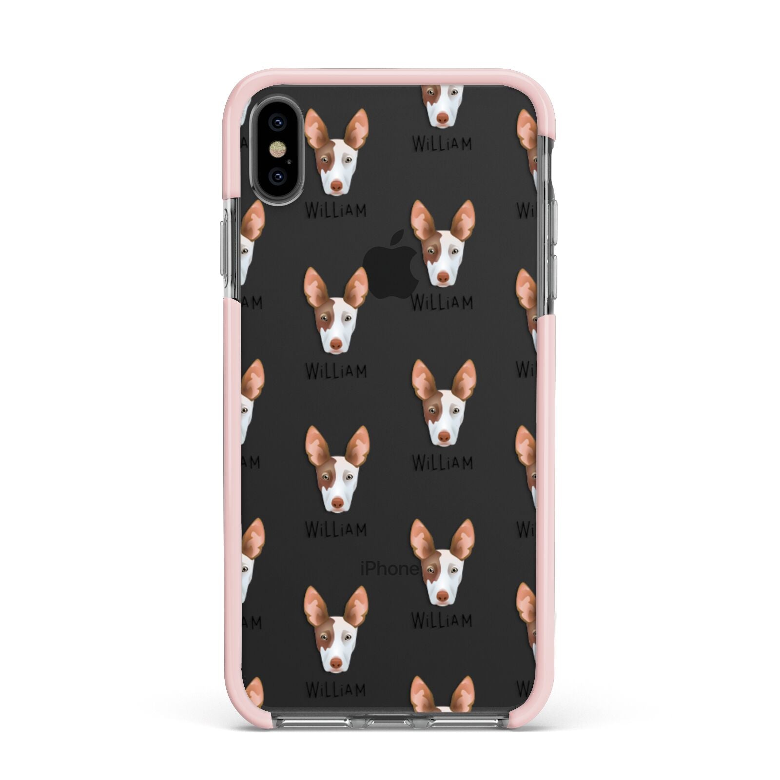 Ibizan Hound Icon with Name Apple iPhone Xs Max Impact Case Pink Edge on Black Phone