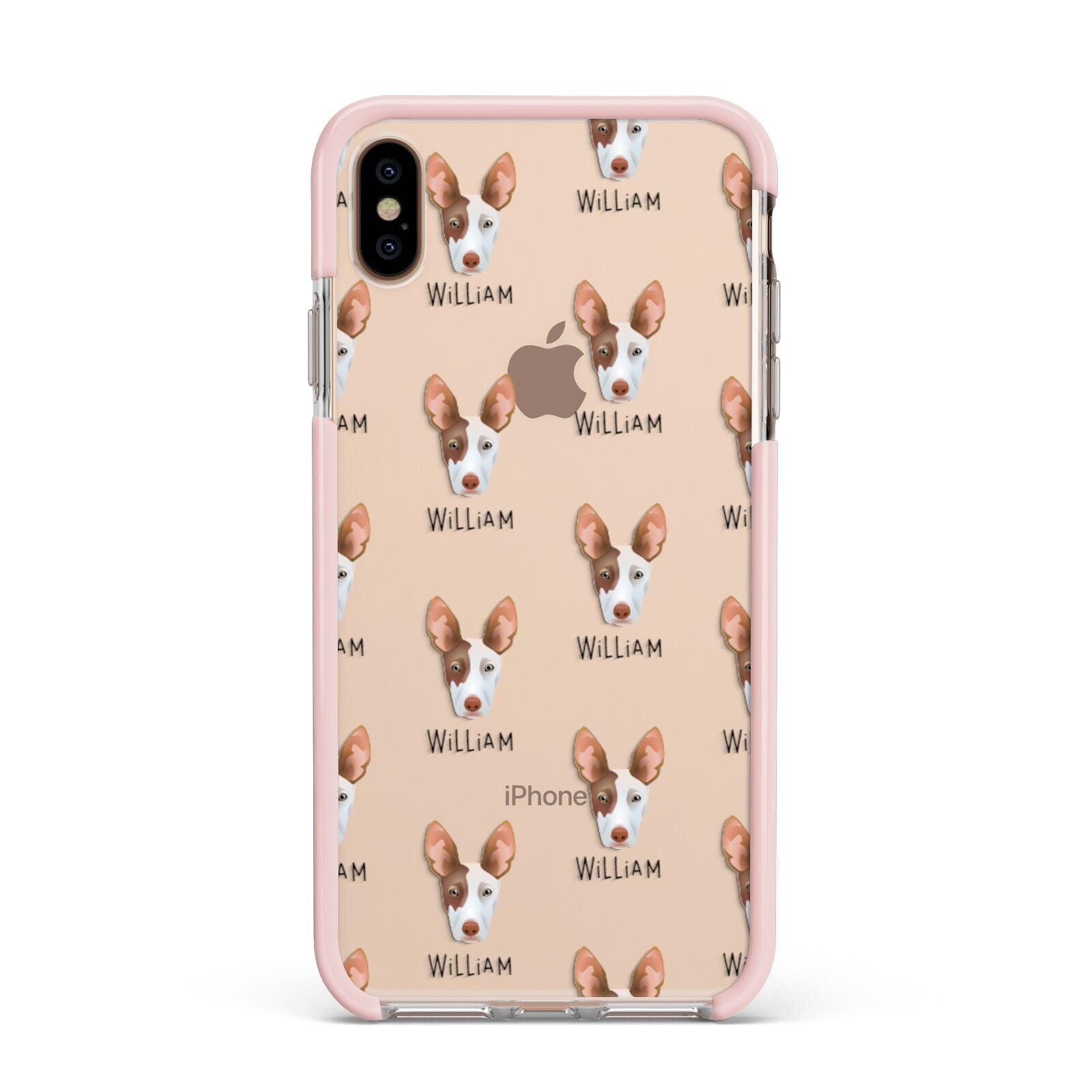 Ibizan Hound Icon with Name Apple iPhone Xs Max Impact Case Pink Edge on Gold Phone