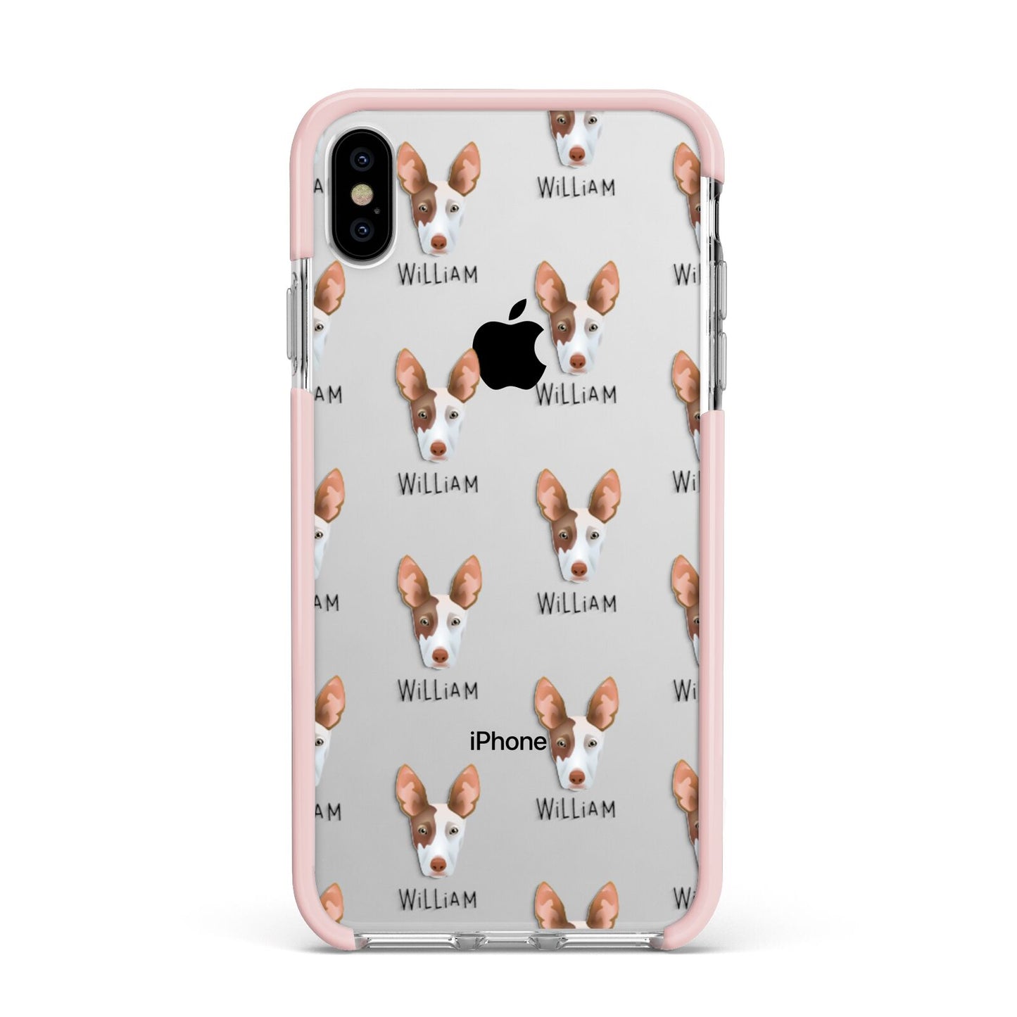 Ibizan Hound Icon with Name Apple iPhone Xs Max Impact Case Pink Edge on Silver Phone