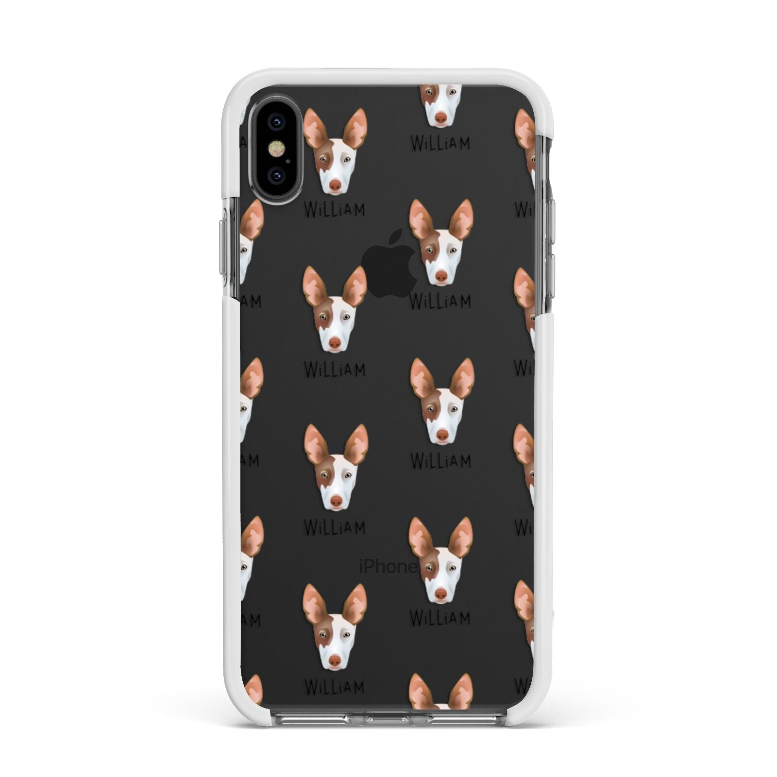 Ibizan Hound Icon with Name Apple iPhone Xs Max Impact Case White Edge on Black Phone