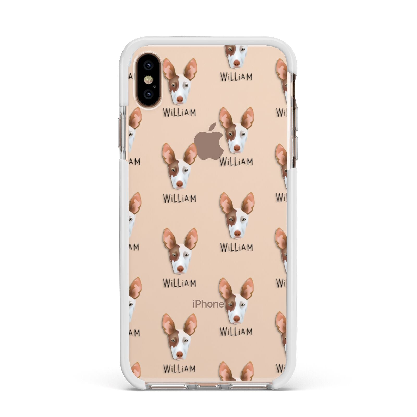 Ibizan Hound Icon with Name Apple iPhone Xs Max Impact Case White Edge on Gold Phone