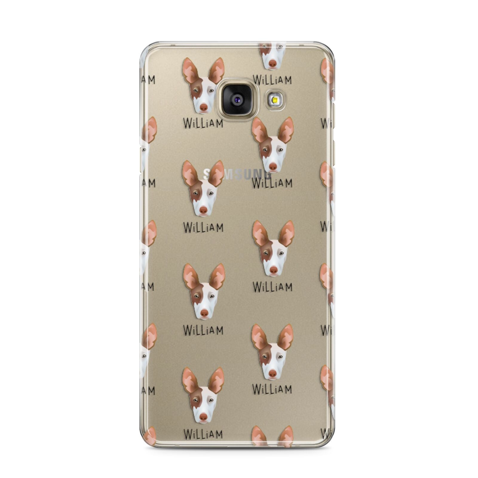 Ibizan Hound Icon with Name Samsung Galaxy A3 2016 Case on gold phone