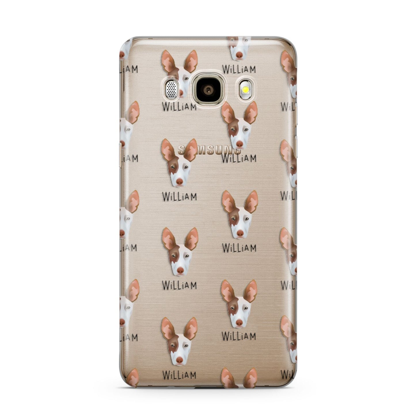 Ibizan Hound Icon with Name Samsung Galaxy J7 2016 Case on gold phone